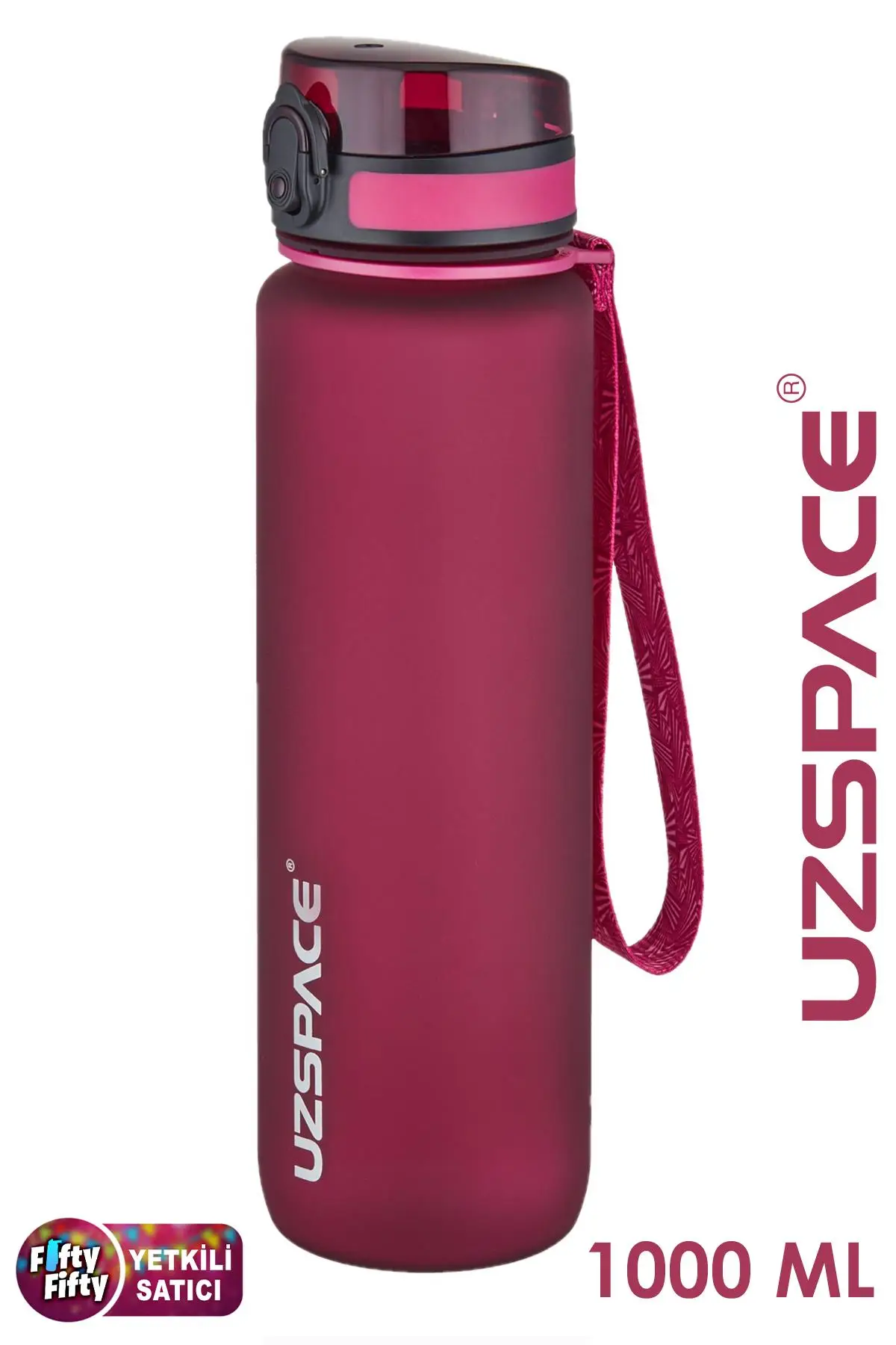 Uzspace Büyük Boy 28 cm 1000 ml 1 litre Tritan Su Matarası 14 Renk FiftyFifty Softtouch - Kırmızı