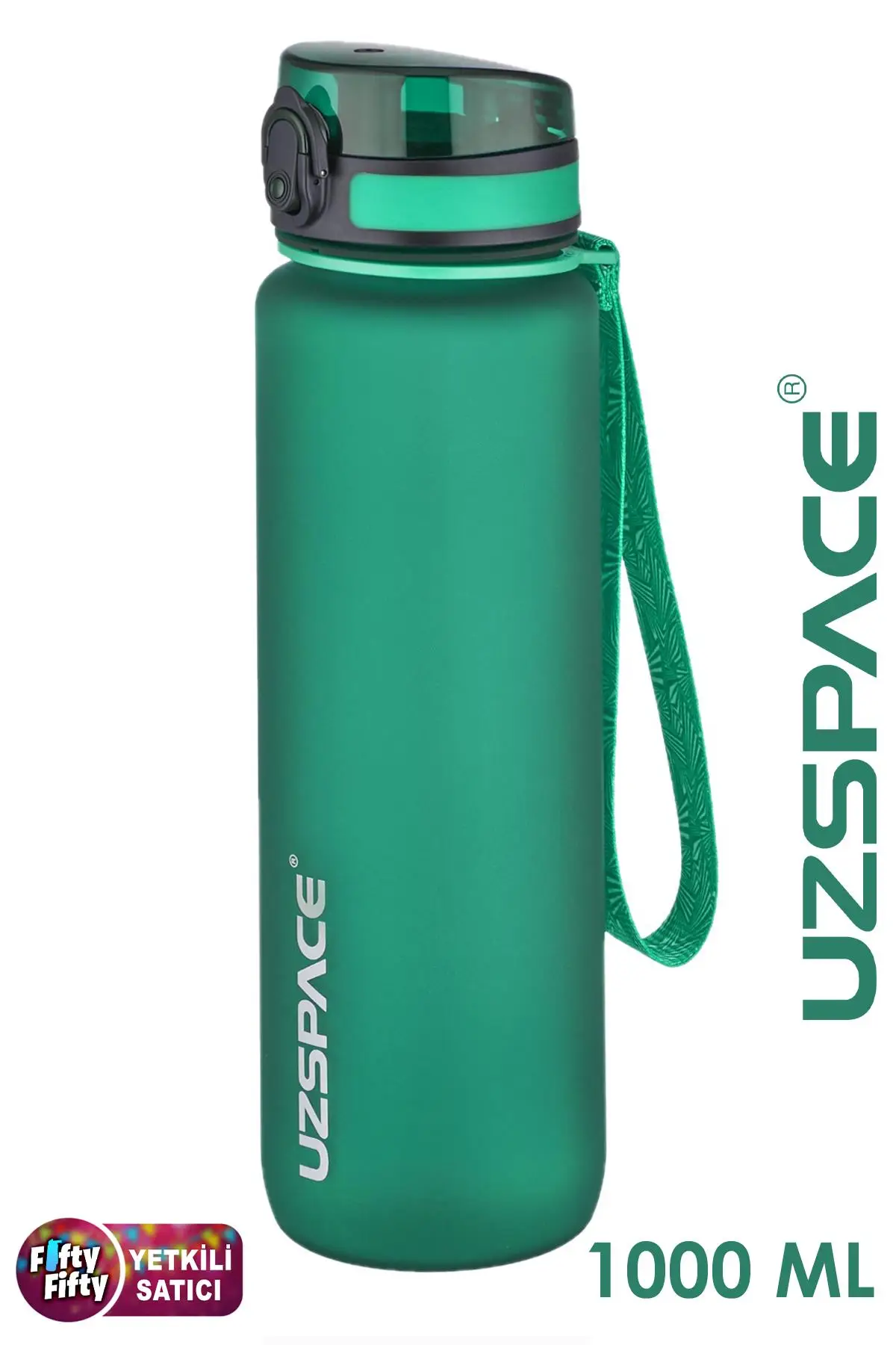 Uzspace Büyük Boy 28 cm 1000 ml 1 litre Tritan Su Matarası 14 Renk FiftyFifty Softtouch - KoyuYeşil