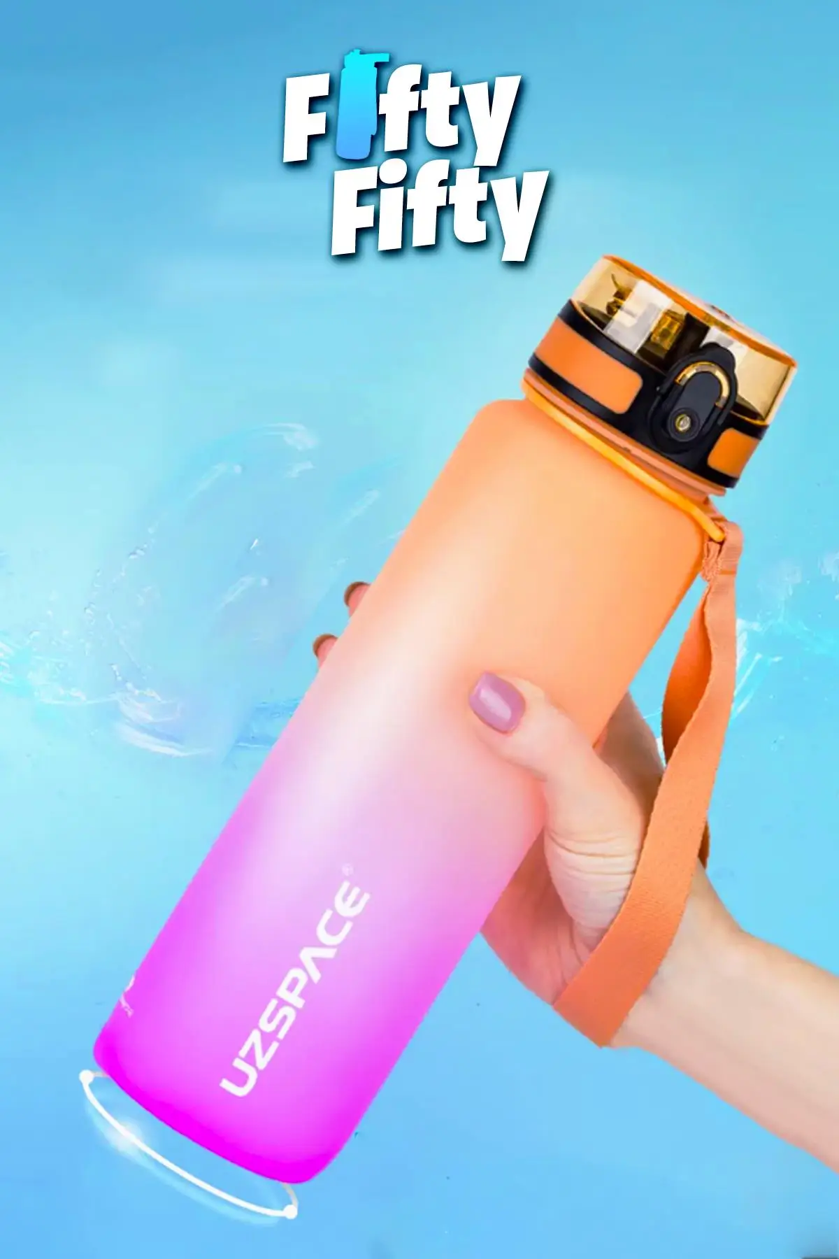 Uzspace FiftyFifty 1000ml BÜYÜK BOY Çift Renk Softtouch FF Collection Tritan Su Matarası