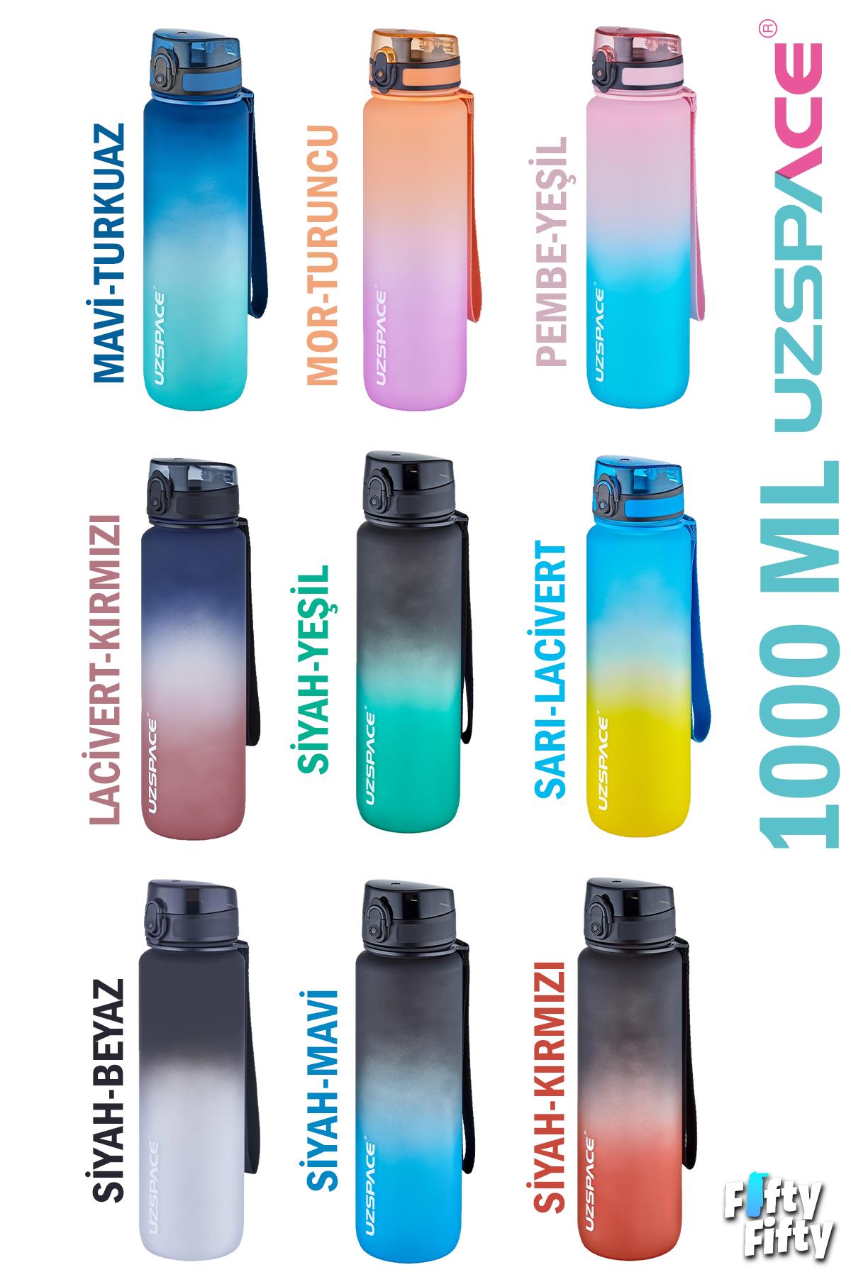 Uzspace FiftyFifty 1000ml BÜYÜK BOY Çift Renk Softtouch FF Collection Tritan Su Matarası