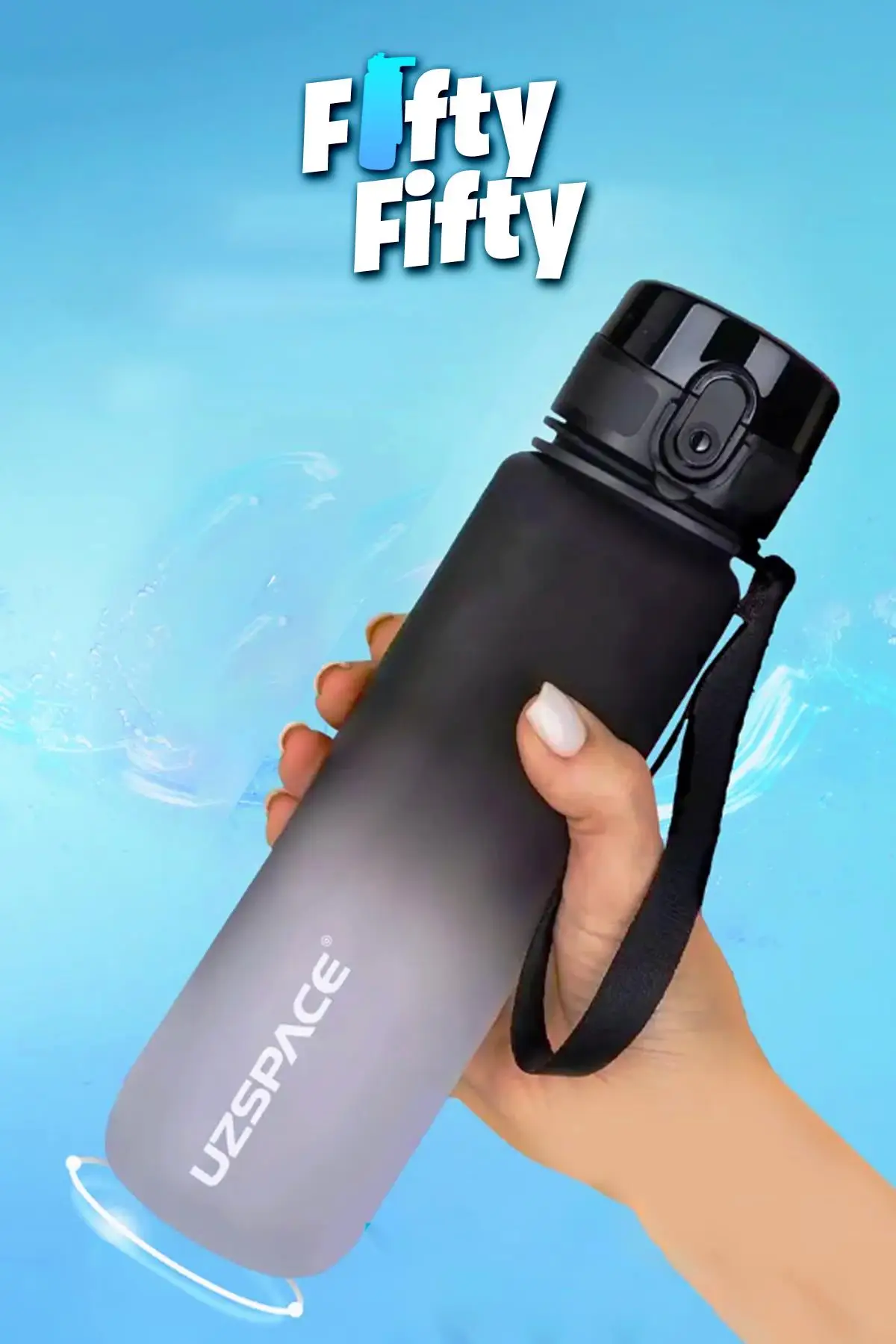 Uzspace FiftyFifty 1000ml BÜYÜK BOY Çift Renk Softtouch FF Collection Tritan Su Matarası