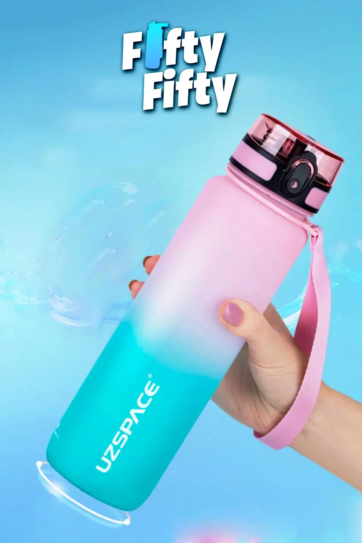 Uzspace FiftyFifty 1000ml BÜYÜK BOY Çift Renk Softtouch FF Collection Tritan Su Matarası