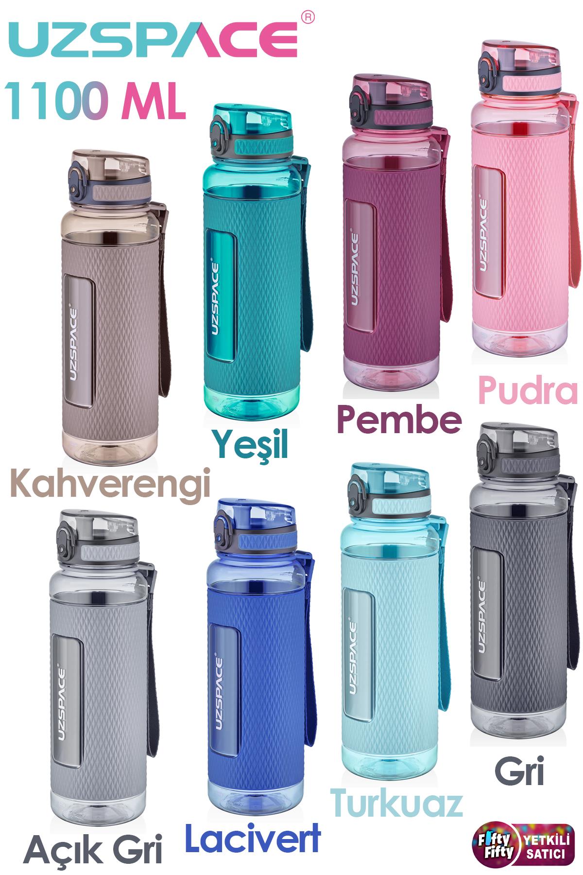 Uzspace FiftyFifty 1100ml -MEGA BÜYÜK BOY- Tritan Su Matarası Silikon Korumalı Kaydırmaz Gövde