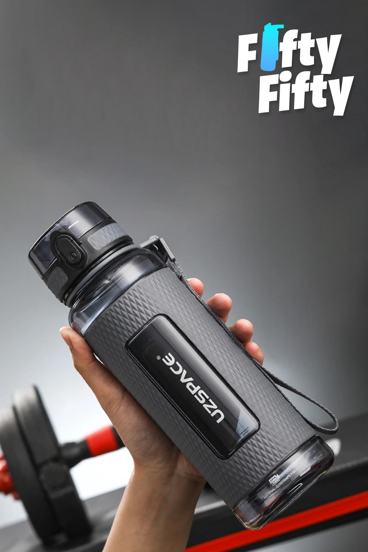Uzspace FiftyFifty 1100ml -MEGA BÜYÜK BOY- Tritan Su Matarası Silikon Korumalı Kaydırmaz Gövde
