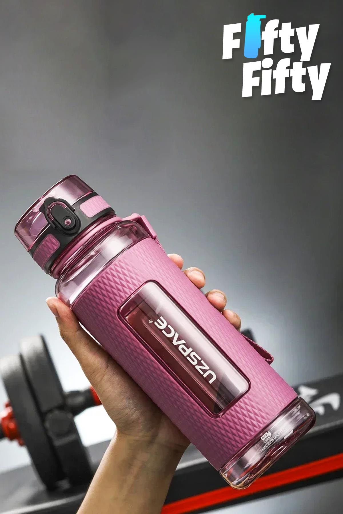 Uzspace FiftyFifty 1100ml -MEGA BÜYÜK BOY- Tritan Su Matarası Silikon Korumalı Kaydırmaz Gövde