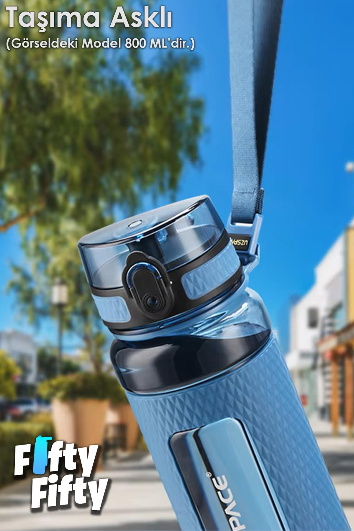 Uzspace FiftyFifty 1100ml -MEGA BÜYÜK BOY- Tritan Su Matarası Silikon Korumalı Kaydırmaz Gövde