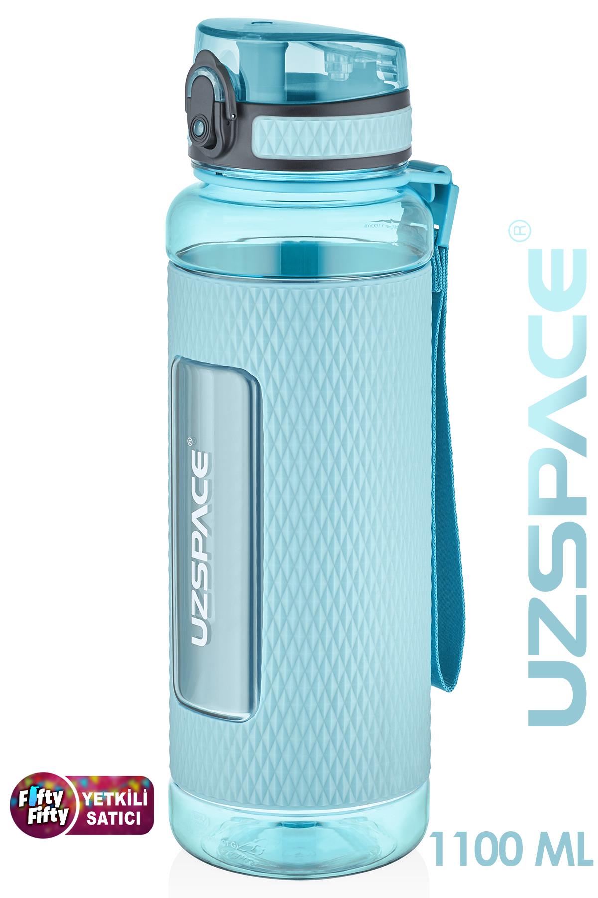 Uzspace FiftyFifty 1100ml -MEGA BÜYÜK BOY- Tritan Su Matarası Silikon Korumalı Kaydırmaz Gövde - Turkuaz