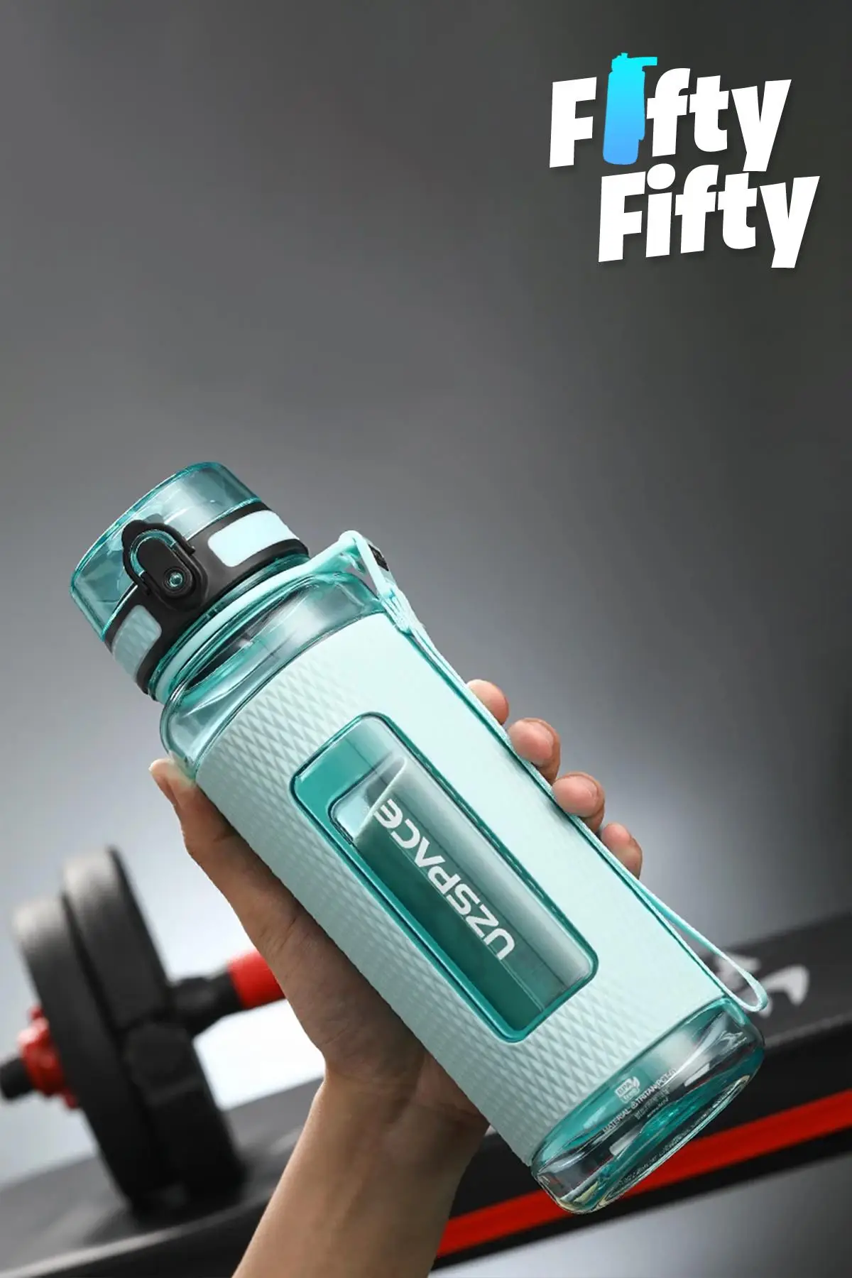 Uzspace FiftyFifty 1100ml -MEGA BÜYÜK BOY- Tritan Su Matarası Silikon Korumalı Kaydırmaz Gövde