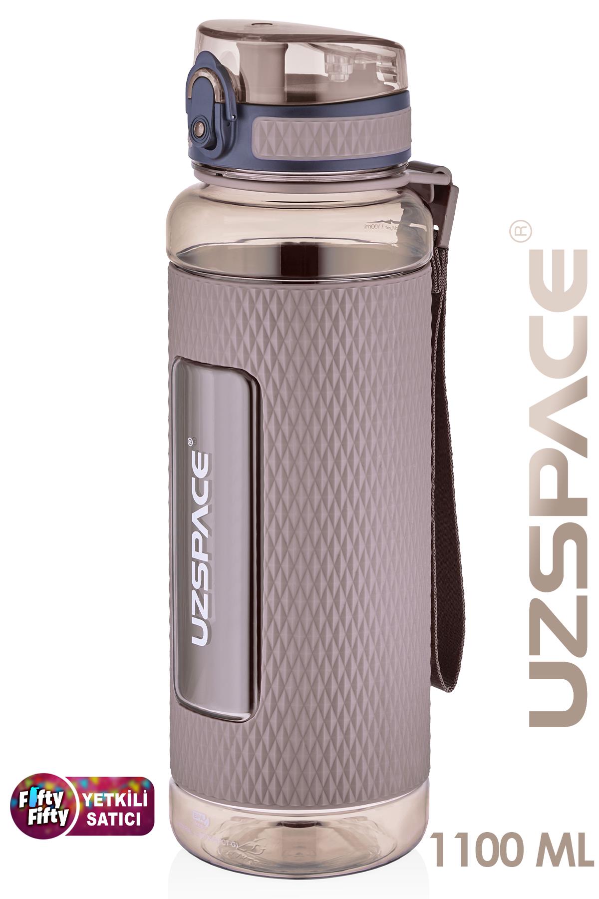 Uzspace FiftyFifty 1100ml -MEGA BÜYÜK BOY- Tritan Su Matarası Silikon Korumalı Kaydırmaz Gövde - Kahverengi