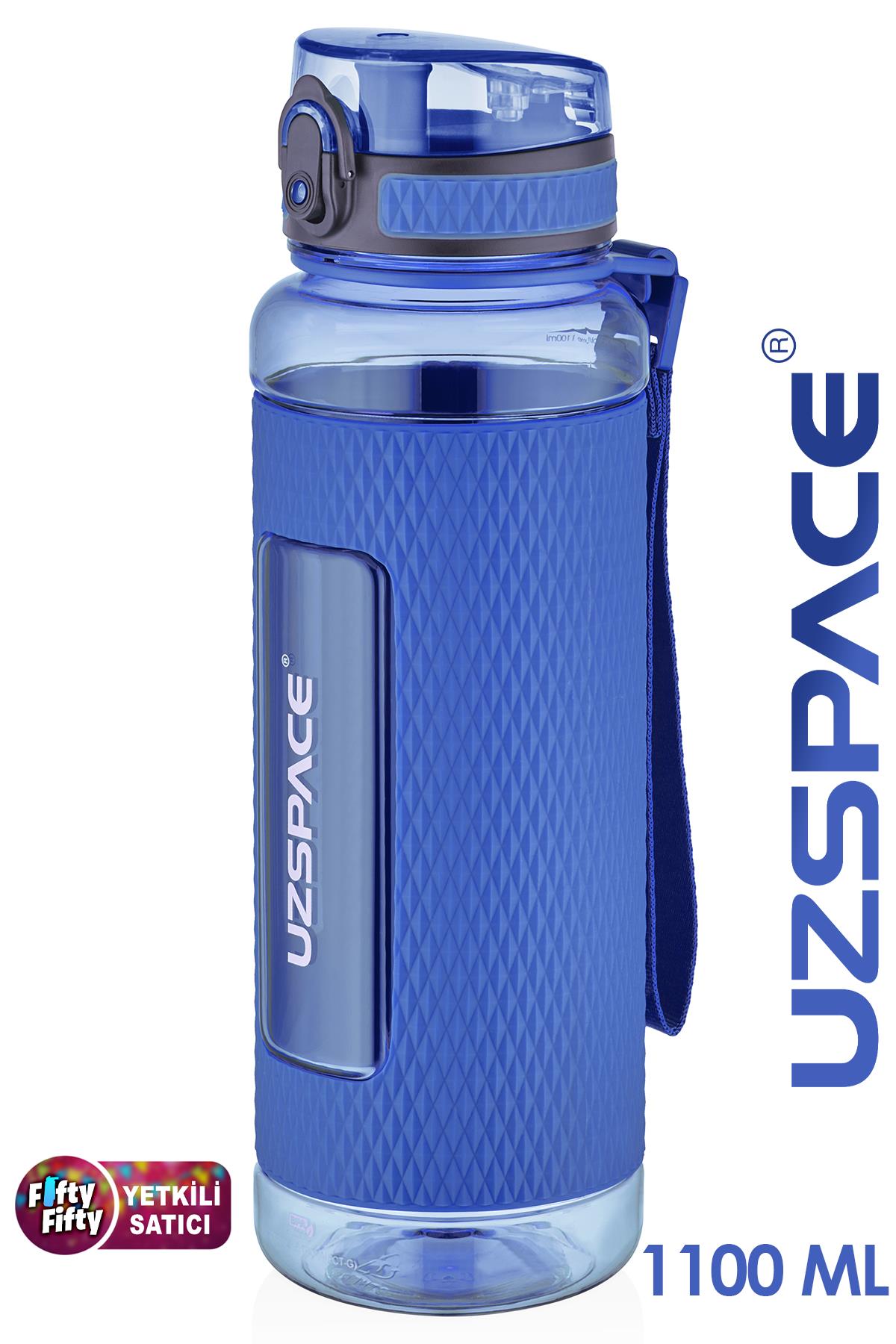 Uzspace FiftyFifty 1100ml -MEGA BÜYÜK BOY- Tritan Su Matarası Silikon Korumalı Kaydırmaz Gövde - Lacivert