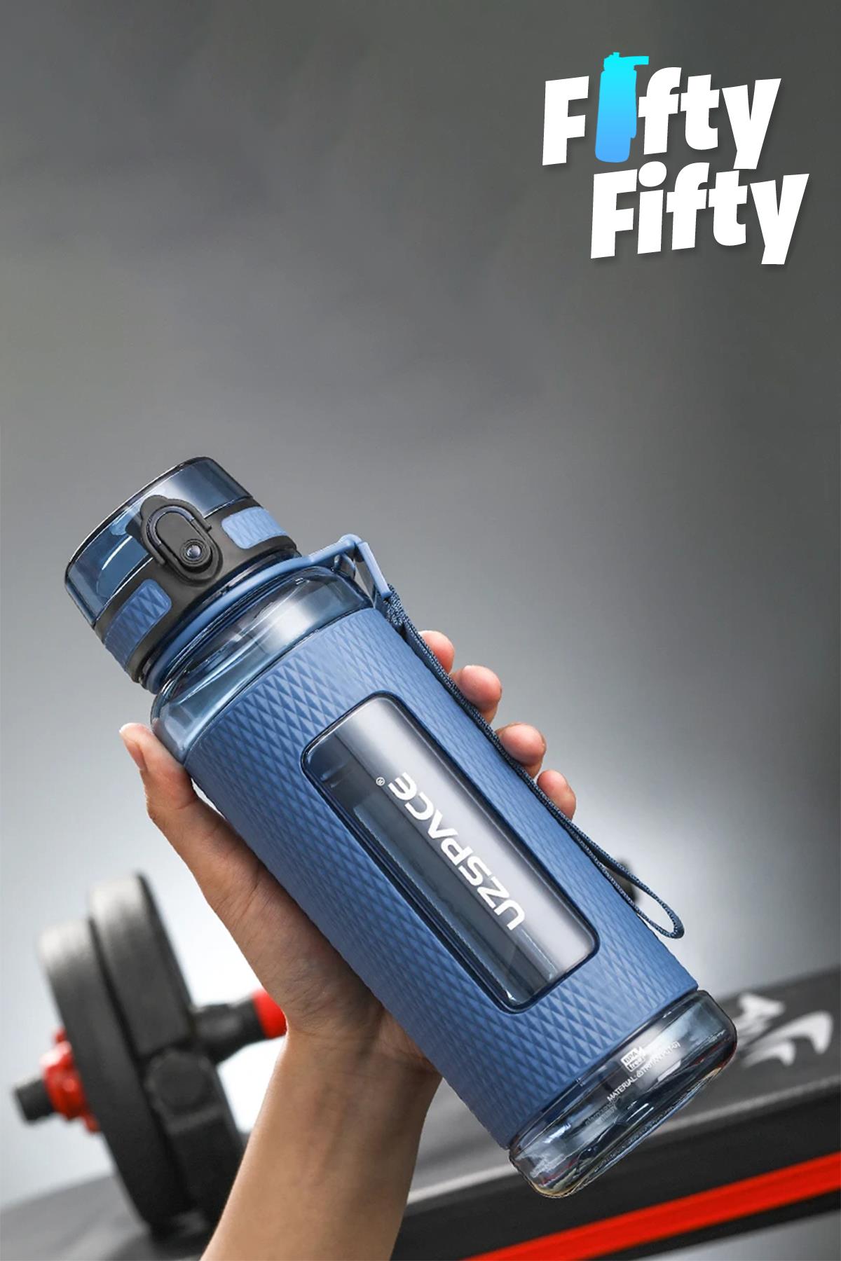 Uzspace FiftyFifty 1100ml -MEGA BÜYÜK BOY- Tritan Su Matarası Silikon Korumalı Kaydırmaz Gövde