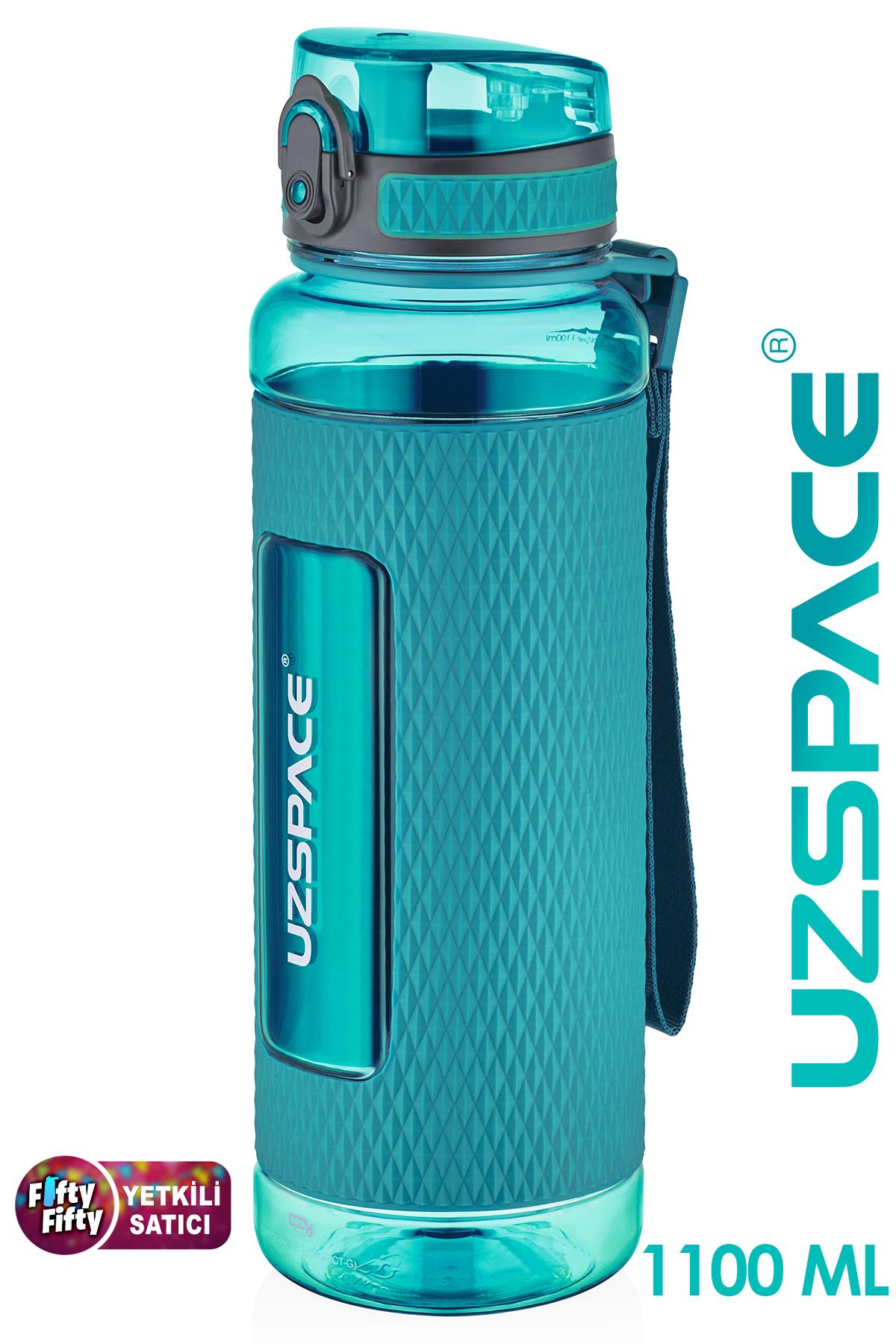 Uzspace FiftyFifty 1100ml -MEGA BÜYÜK BOY- Tritan Su Matarası Silikon Korumalı Kaydırmaz Gövde - Yeşil