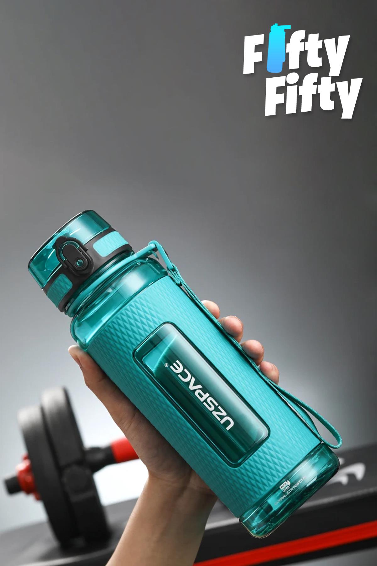 Uzspace FiftyFifty 1100ml -MEGA BÜYÜK BOY- Tritan Su Matarası Silikon Korumalı Kaydırmaz Gövde