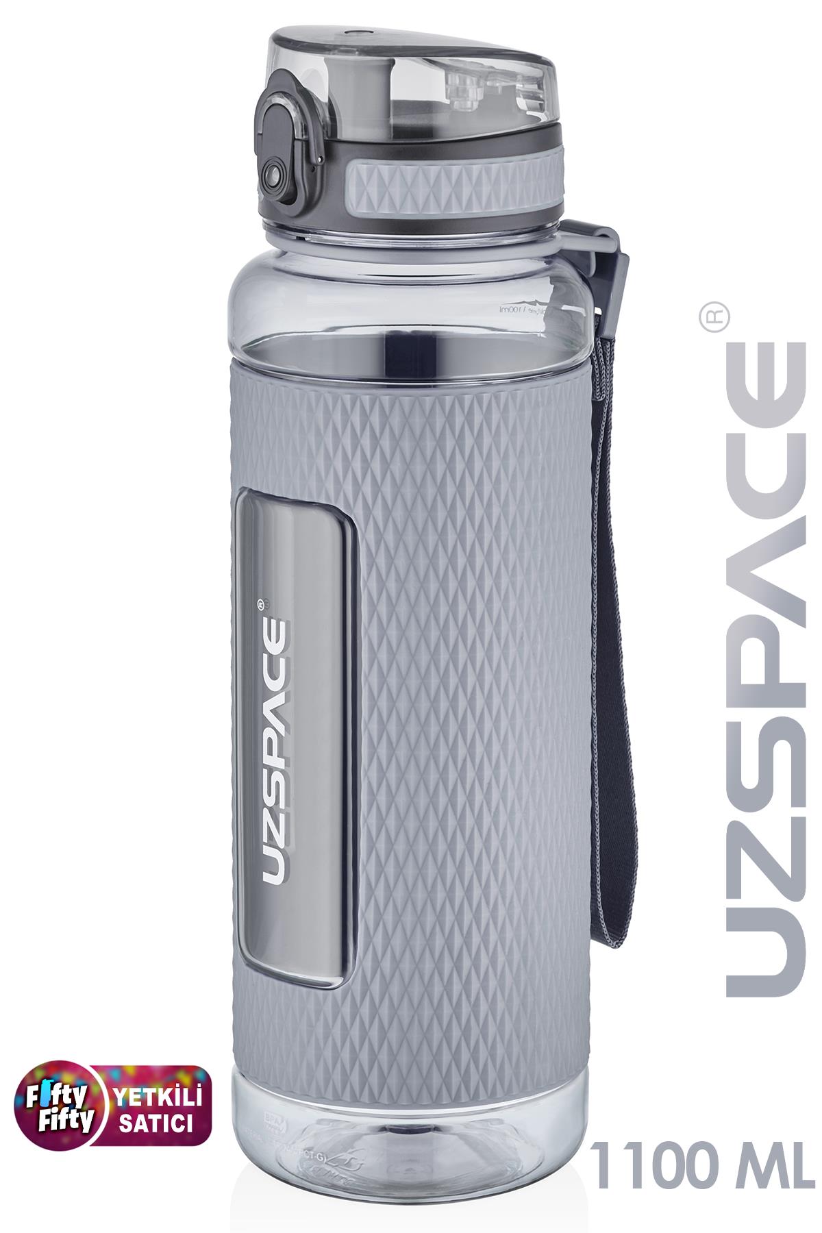 Uzspace FiftyFifty 1100ml -MEGA BÜYÜK BOY- Tritan Su Matarası Silikon Korumalı Kaydırmaz Gövde