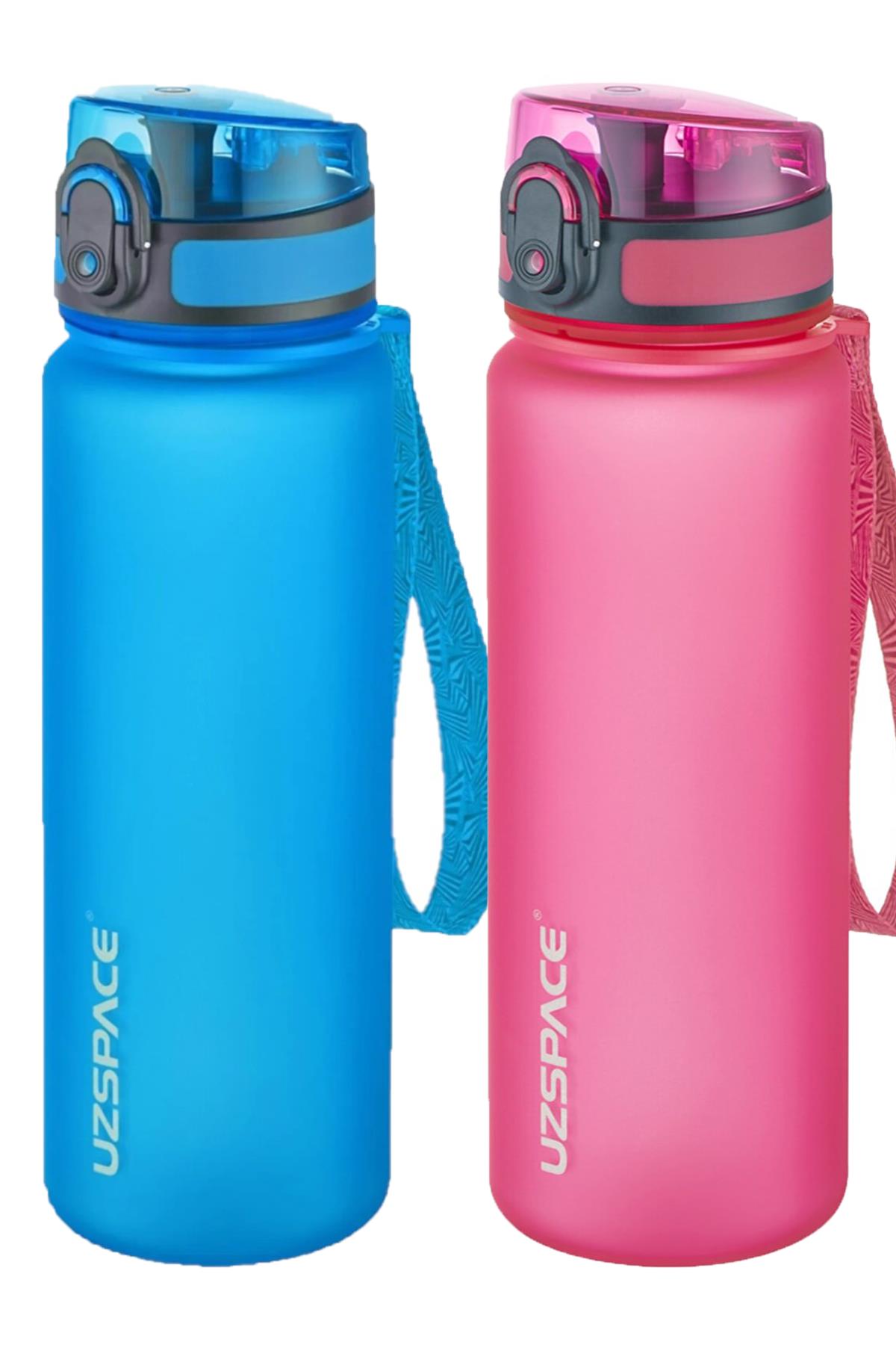 Uzspace 2'li Tritan Matara Seti 500 ml 14 Farklı Renk Seçeneği FiftyFifty - Mavi-Pembe