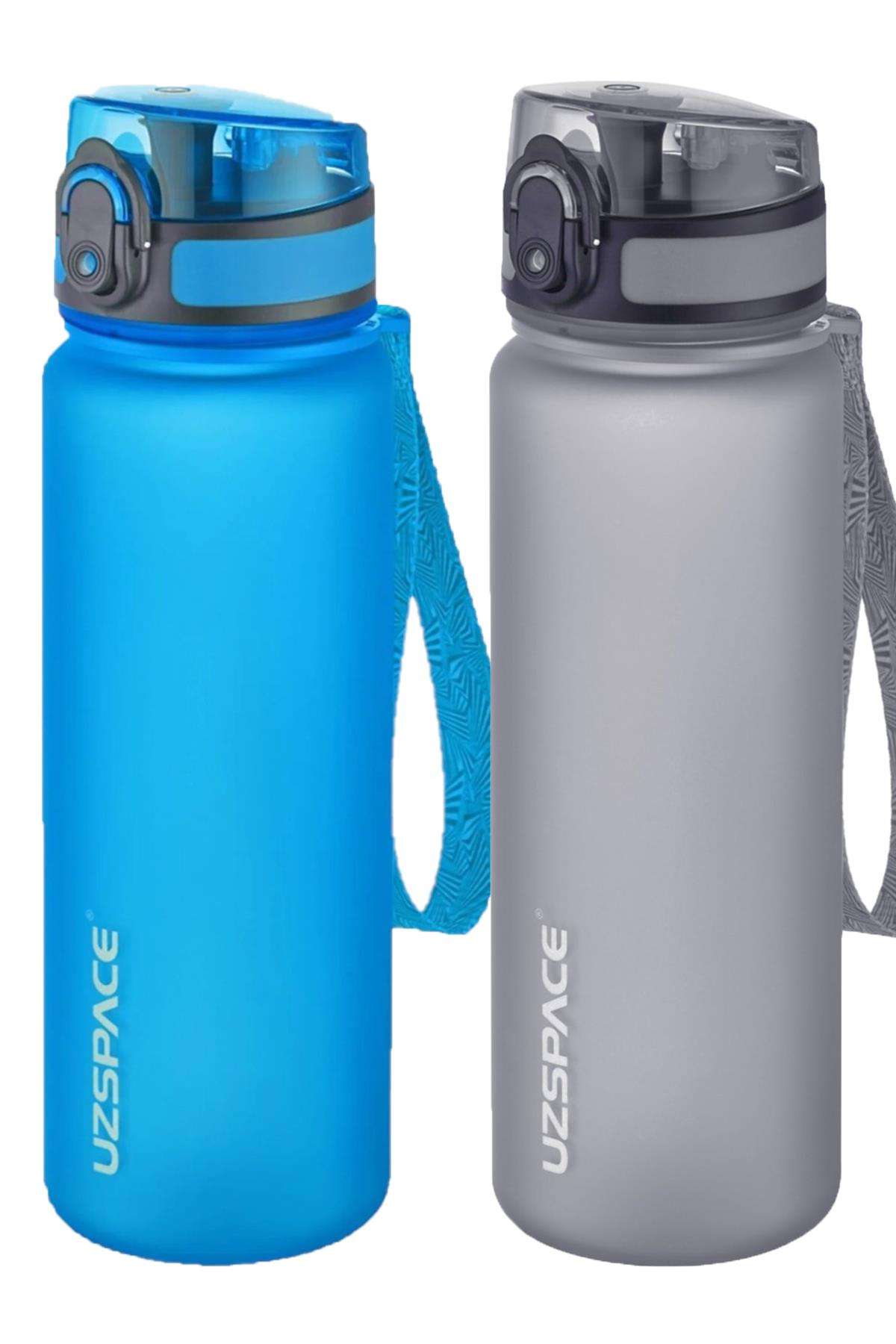 Uzspace 2'li Tritan Matara Seti 500 ml 14 Farklı Renk Seçeneği FiftyFifty - Mavi-Gri