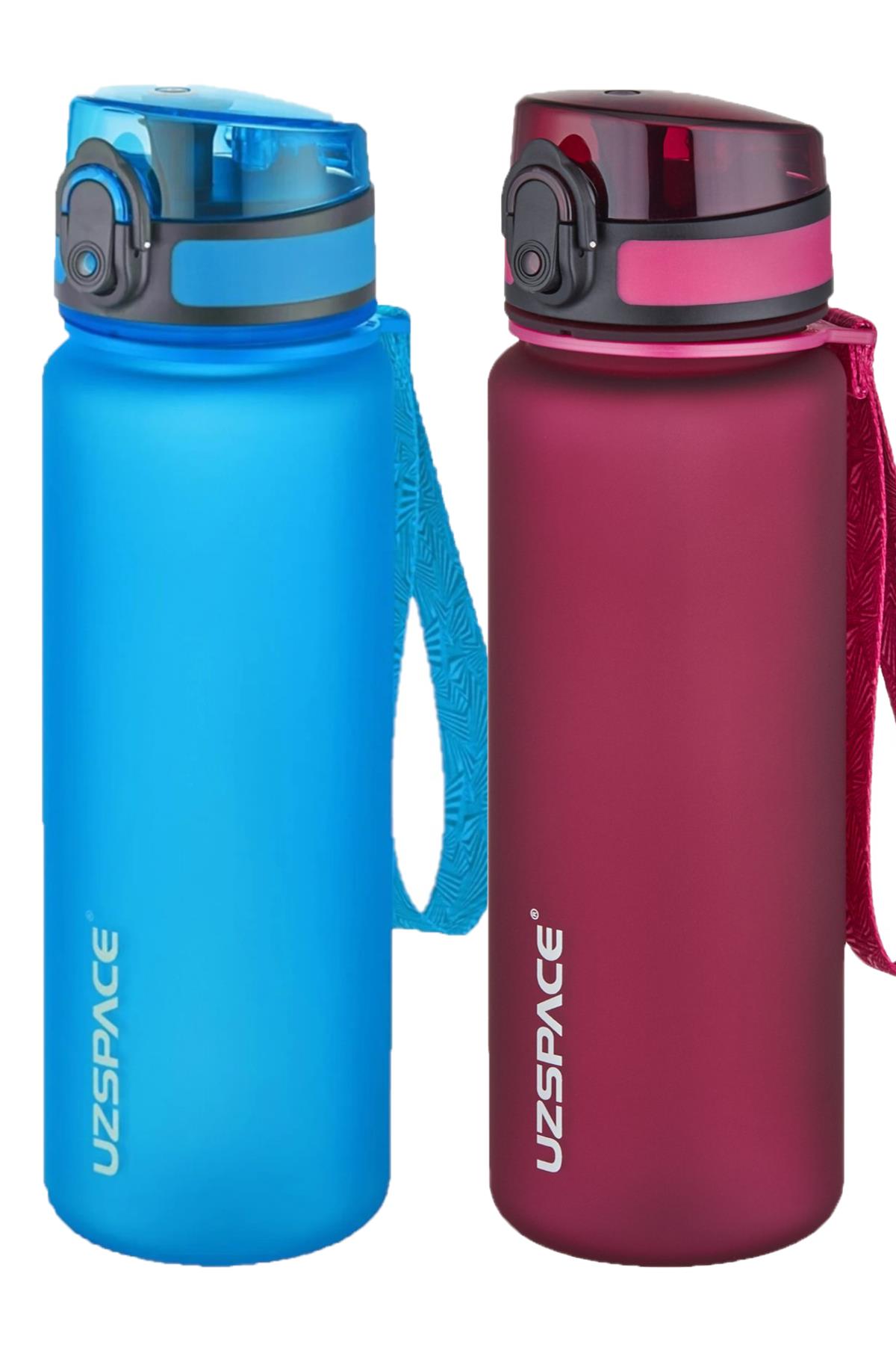 Uzspace 2'li Tritan Matara Seti 500 ml 14 Farklı Renk Seçeneği FiftyFifty - Mavi-Kırmızı