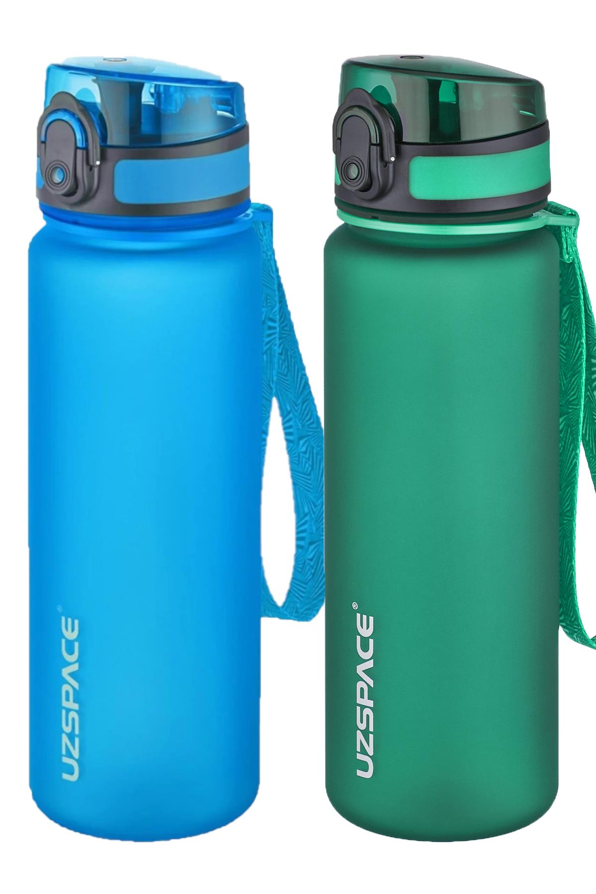 Uzspace 2'li Tritan Matara Seti 500 ml 14 Farklı Renk Seçeneği FiftyFifty - Mavi-KoyuYeşil