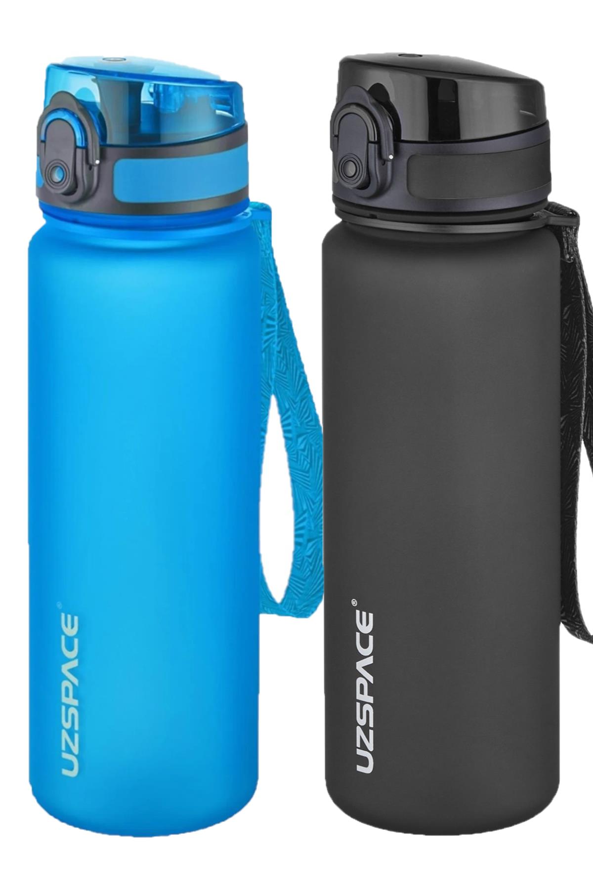 Uzspace 2'li Tritan Matara Seti 500 ml 14 Farklı Renk Seçeneği FiftyFifty - Mavi-Siyah