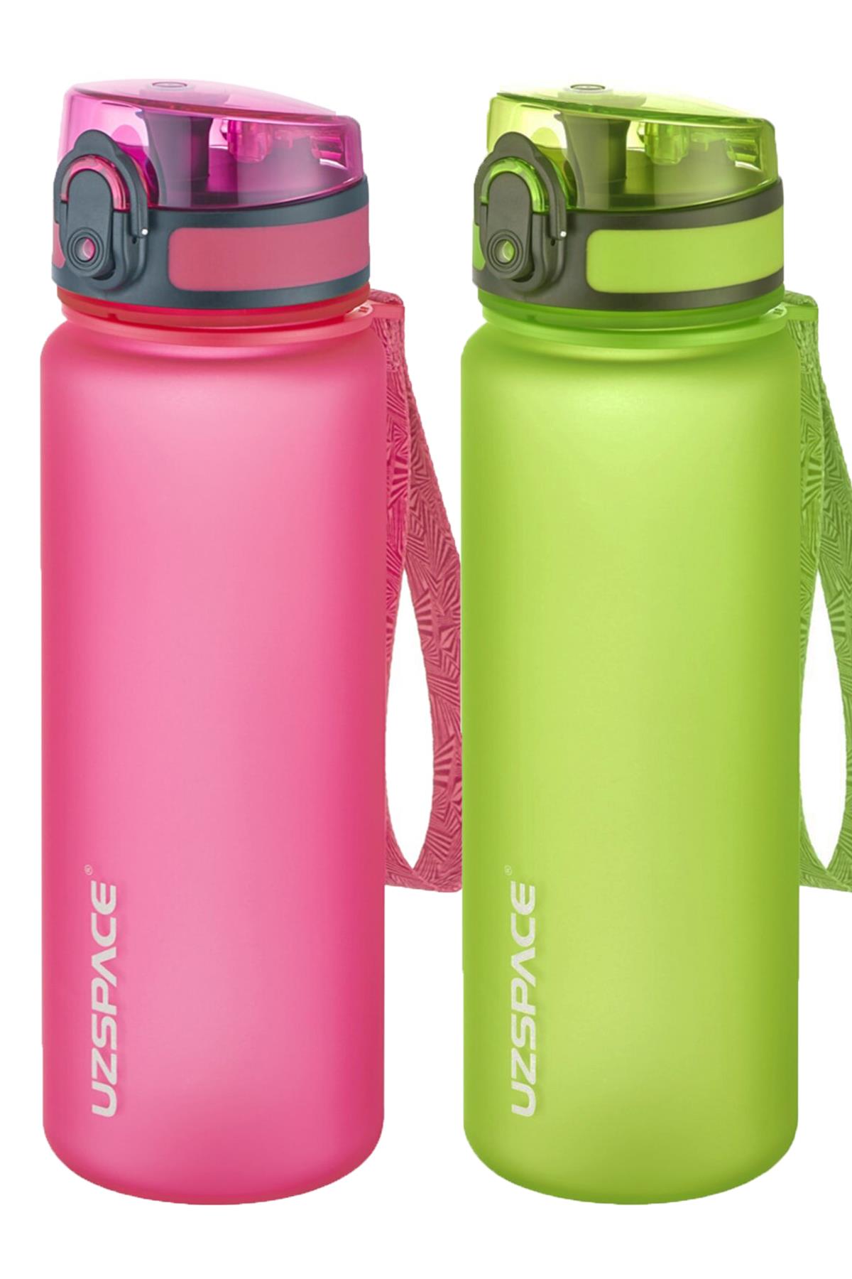 Uzspace 2'li Tritan Matara Seti 500 ml 14 Farklı Renk Seçeneği FiftyFifty - Pembe-Yeşil