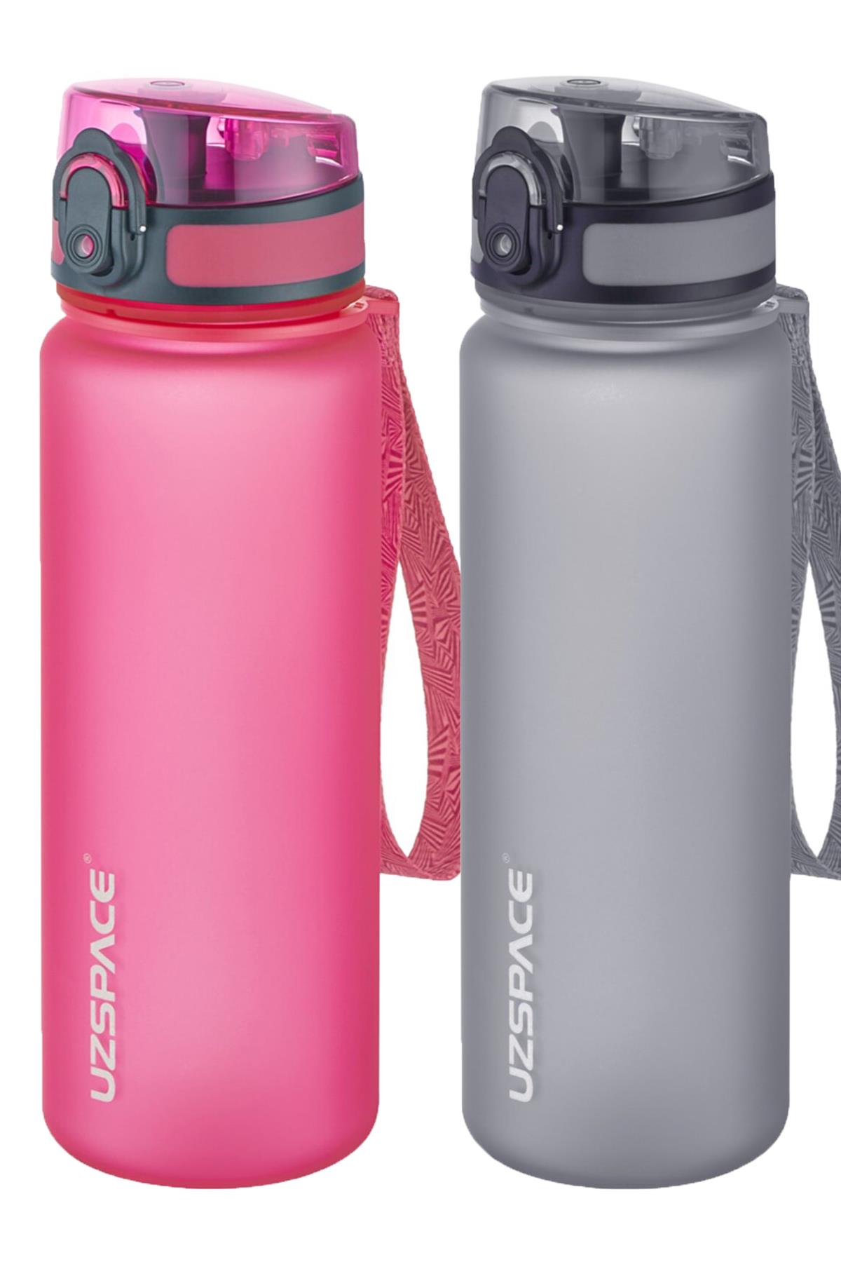 Uzspace 2'li Tritan Matara Seti 500 ml 14 Farklı Renk Seçeneği FiftyFifty - Pembe-Gri