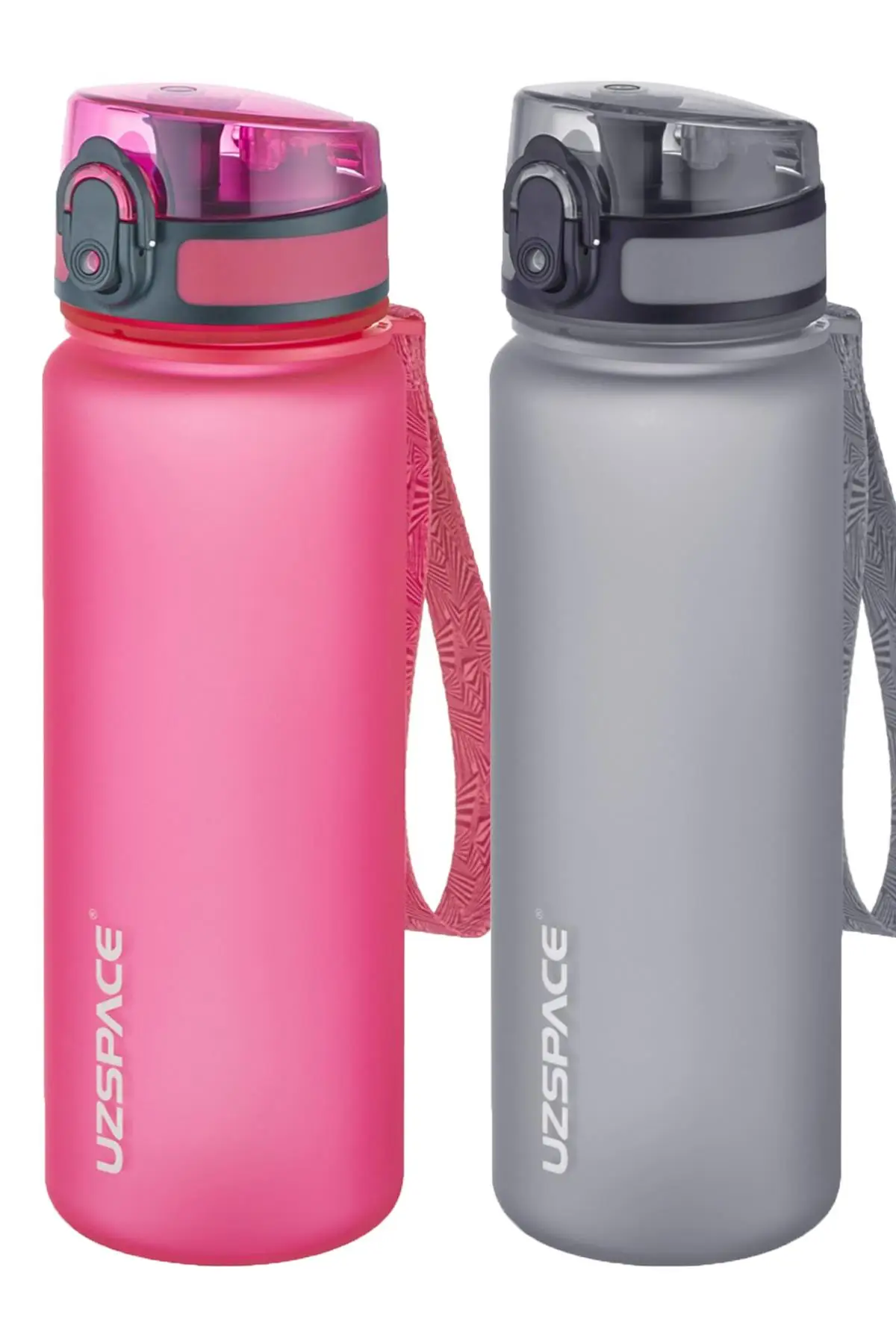 Uzspace 2'li Tritan Matara Seti 500 ml 14 Farklı Renk Seçeneği FiftyFifty - Pembe-Gri