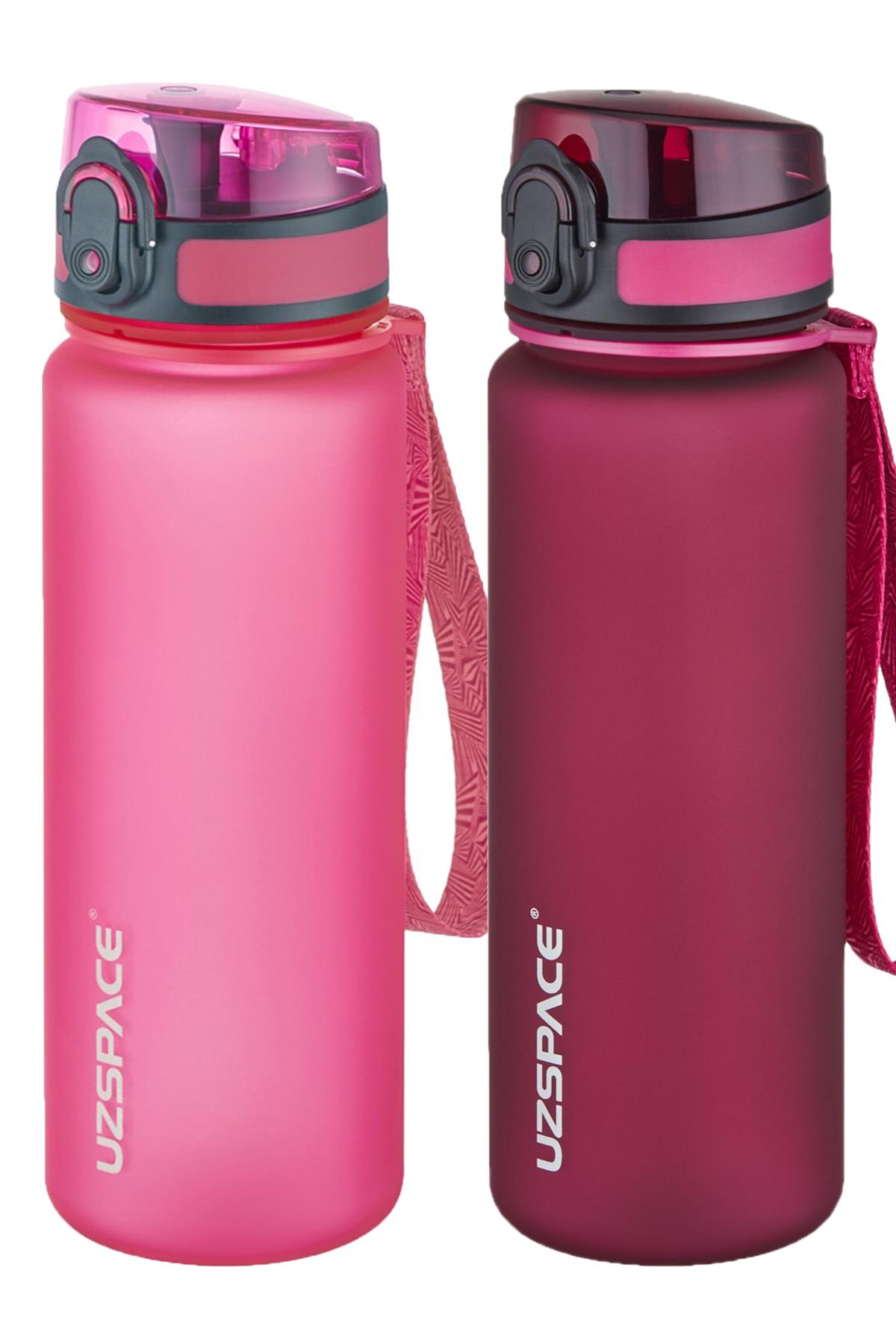 Uzspace 2'li Tritan Matara Seti 500 ml 14 Farklı Renk Seçeneği FiftyFifty - Pembe-Kırmızı