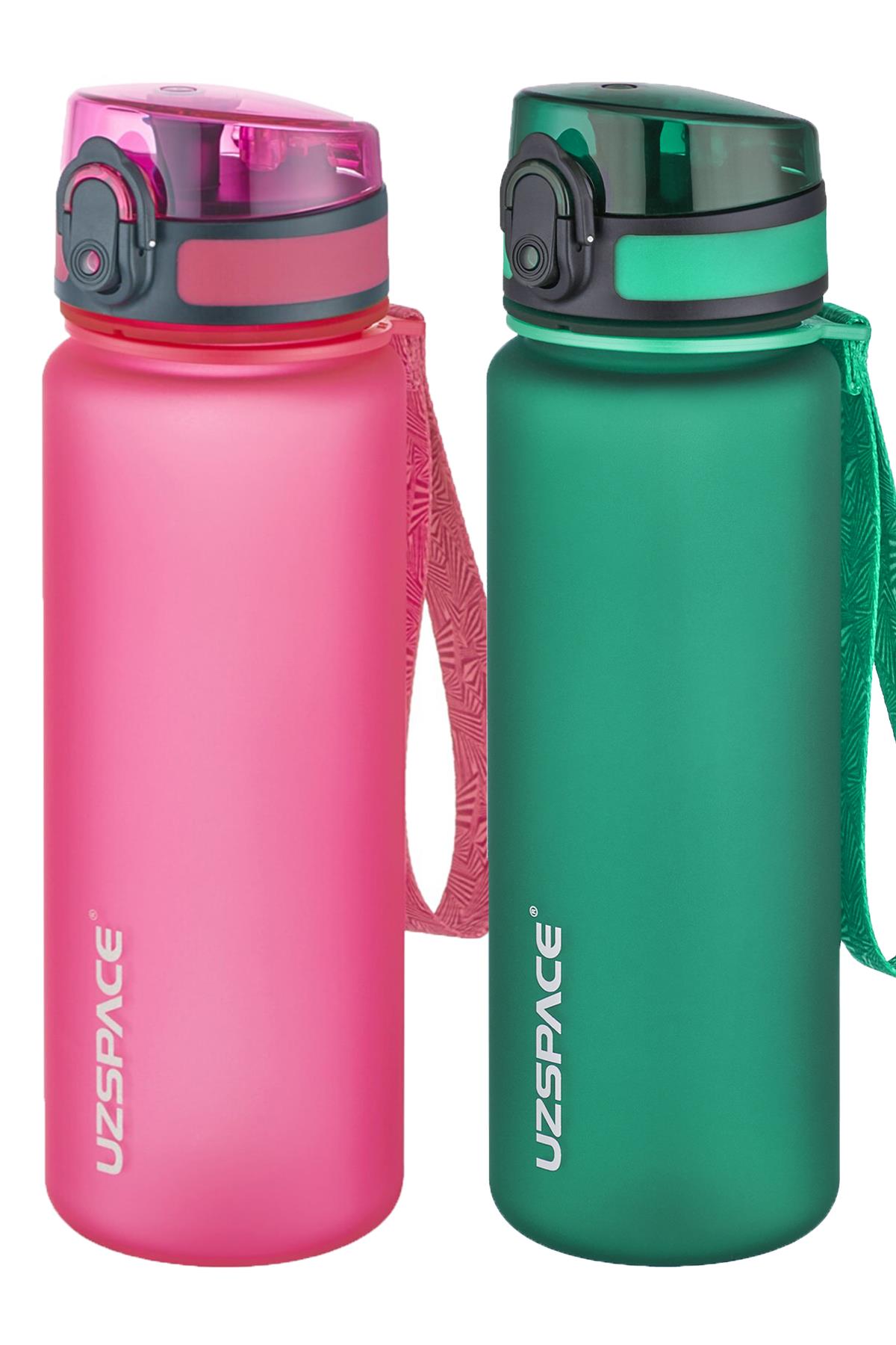 Uzspace 2'li Tritan Matara Seti 500 ml 14 Farklı Renk Seçeneği FiftyFifty - Pembe-KoyuYeşil