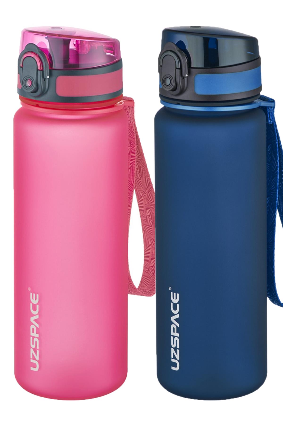 Uzspace 2'li Tritan Matara Seti 500 ml 14 Farklı Renk Seçeneği FiftyFifty - Pembe-Lacivert