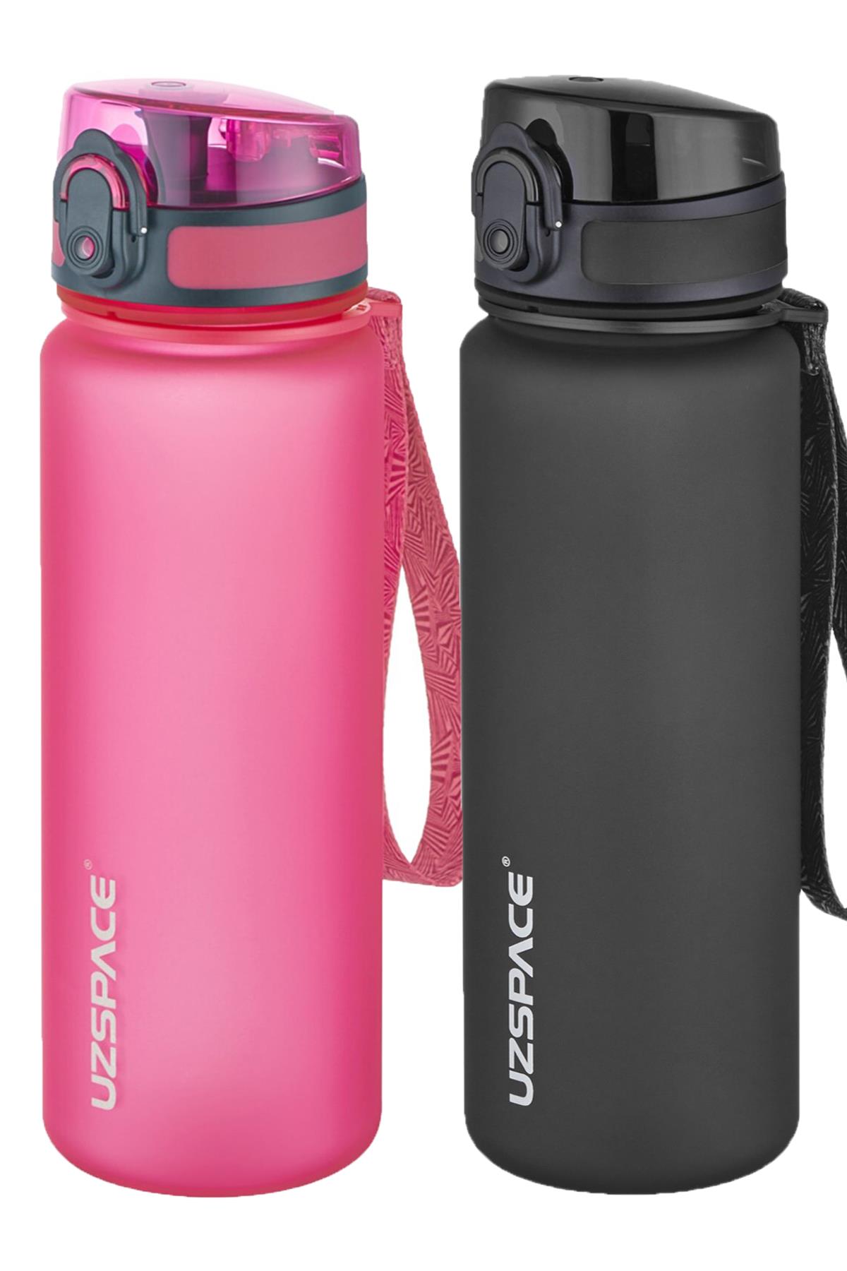 Uzspace 2'li Tritan Matara Seti 500 ml 14 Farklı Renk Seçeneği FiftyFifty - Pembe-Siyah