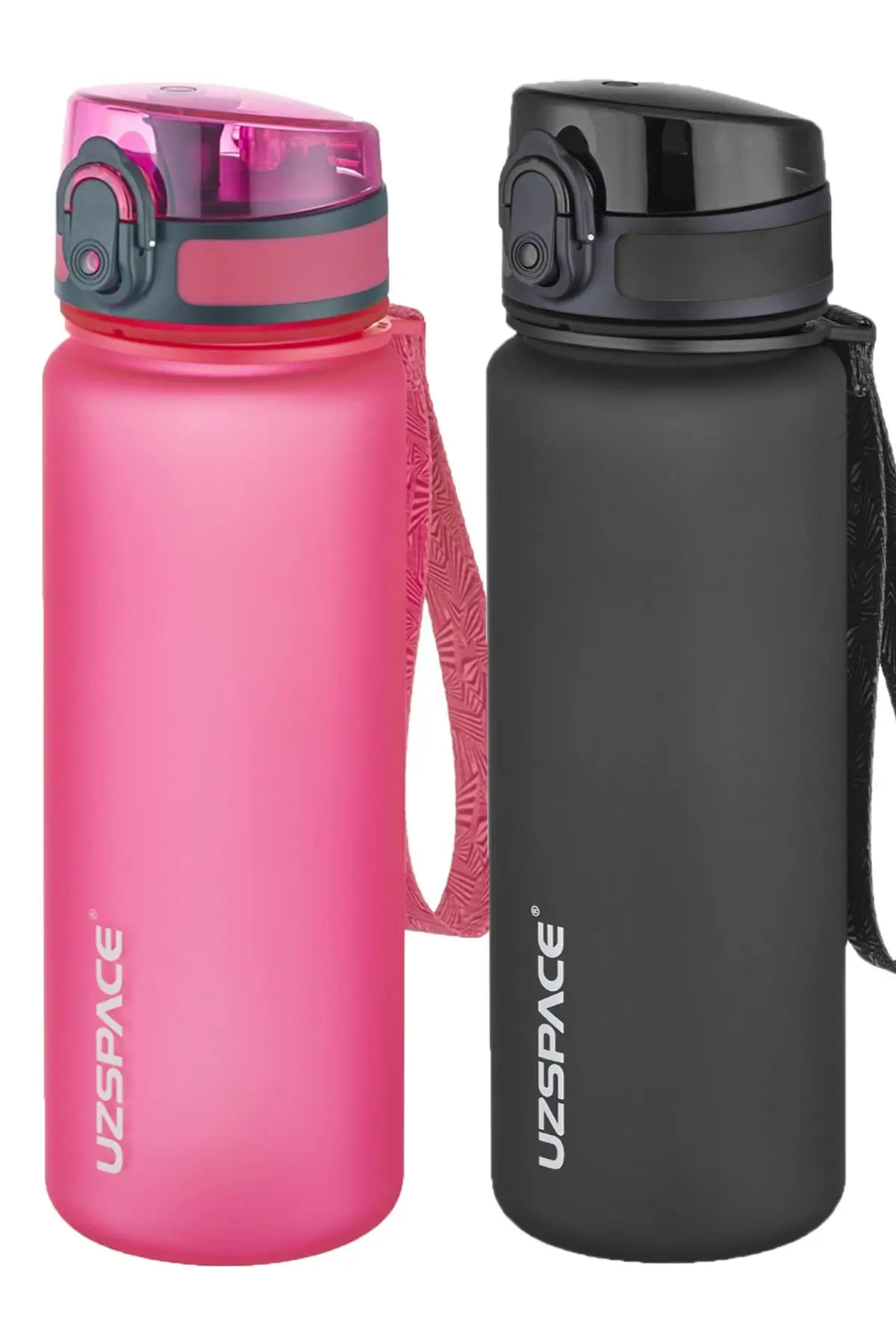 Uzspace 2'li Tritan Matara Seti 500 ml 14 Farklı Renk Seçeneği FiftyFifty - Pembe-Siyah
