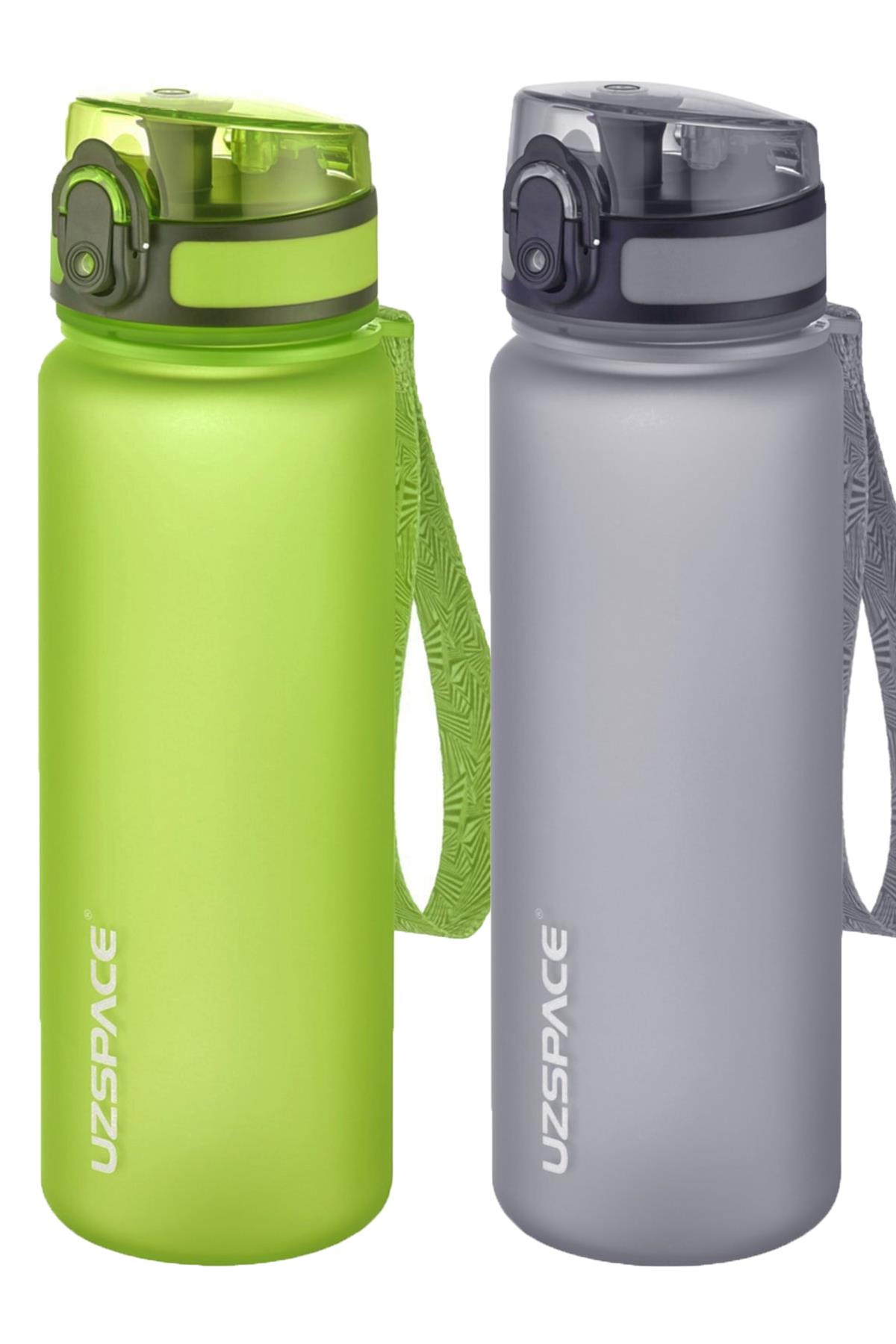Uzspace 2'li Tritan Matara Seti 500 ml 14 Farklı Renk Seçeneği FiftyFifty - Yeşil-Gri