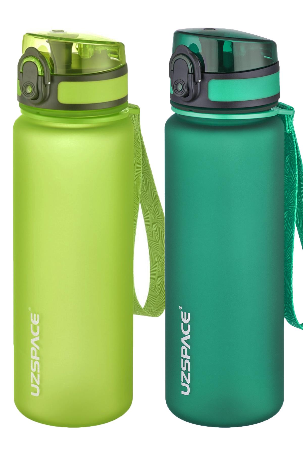 Uzspace 2'li Tritan Matara Seti 500 ml 14 Farklı Renk Seçeneği FiftyFifty - Yeşil-KoyuYeşil