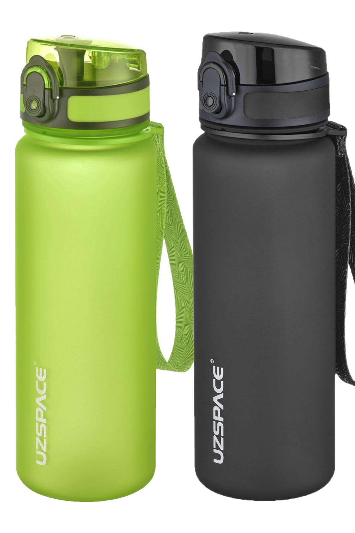 Uzspace 2'li Tritan Matara Seti 500 ml 14 Farklı Renk Seçeneği FiftyFifty - Yeşil-Siyah