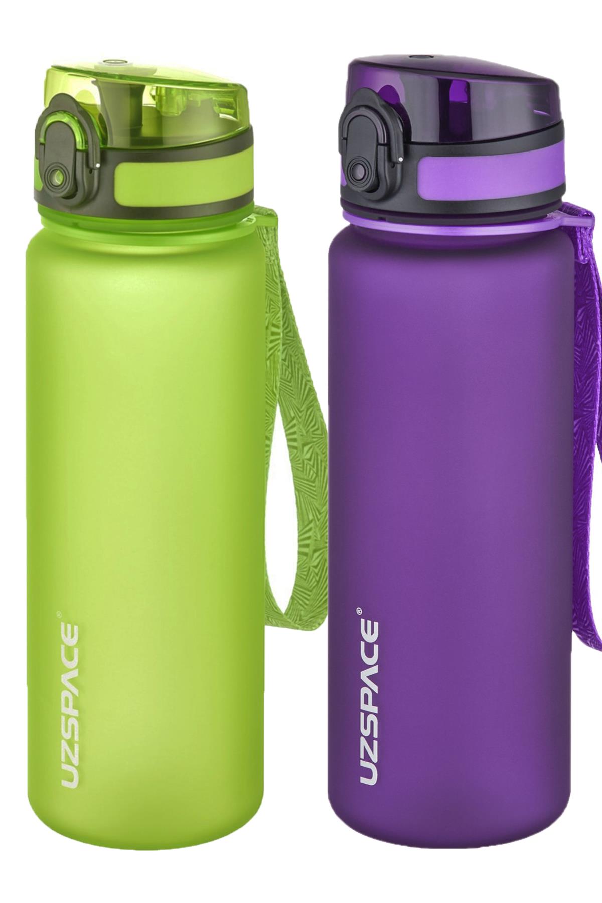 Uzspace 2'li Tritan Matara Seti 500 ml 14 Farklı Renk Seçeneği FiftyFifty - Yeşil-Mor