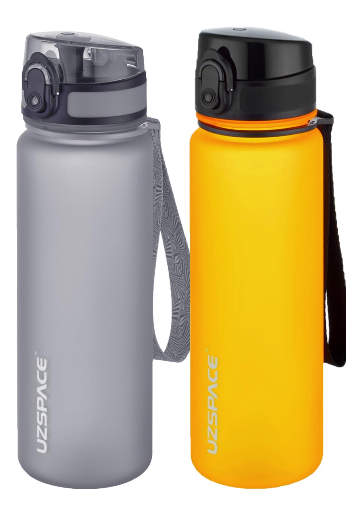 Uzspace 2'li Tritan Matara Seti 500 ml 14 Farklı Renk Seçeneği FiftyFifty - Gri-Turuncu