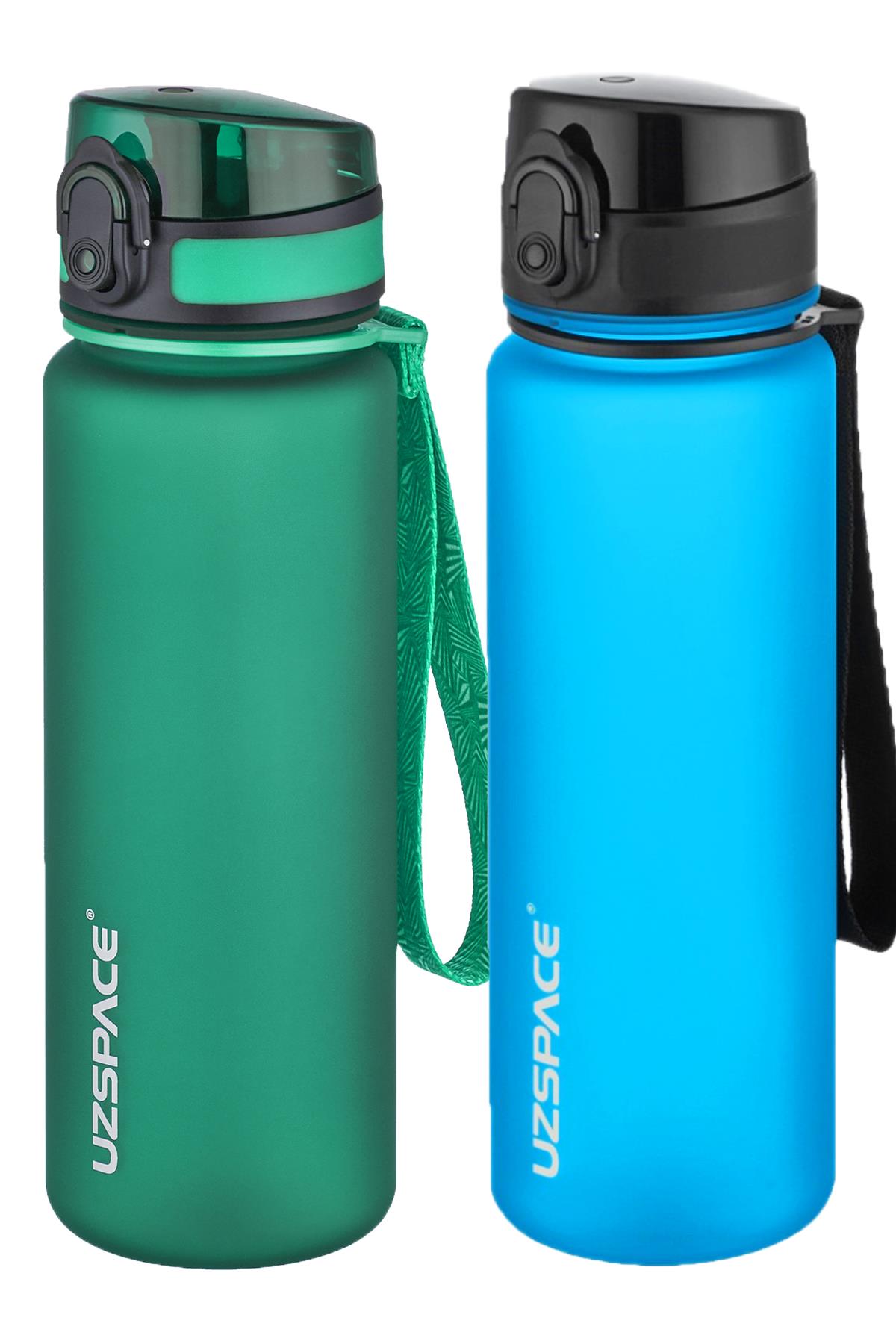 Uzspace 2'li Tritan Matara Seti 500 ml 14 Farklı Renk Seçeneği FiftyFifty - Koyu Yeşil-Turkuaz