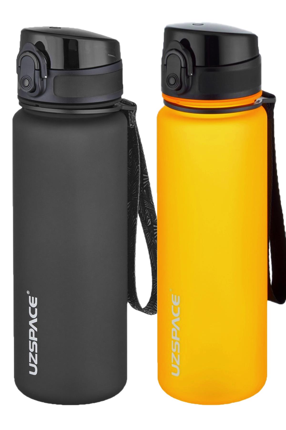 Uzspace 2'li Tritan Matara Seti 500 ml 14 Farklı Renk Seçeneği FiftyFifty - Siyah-Turuncu