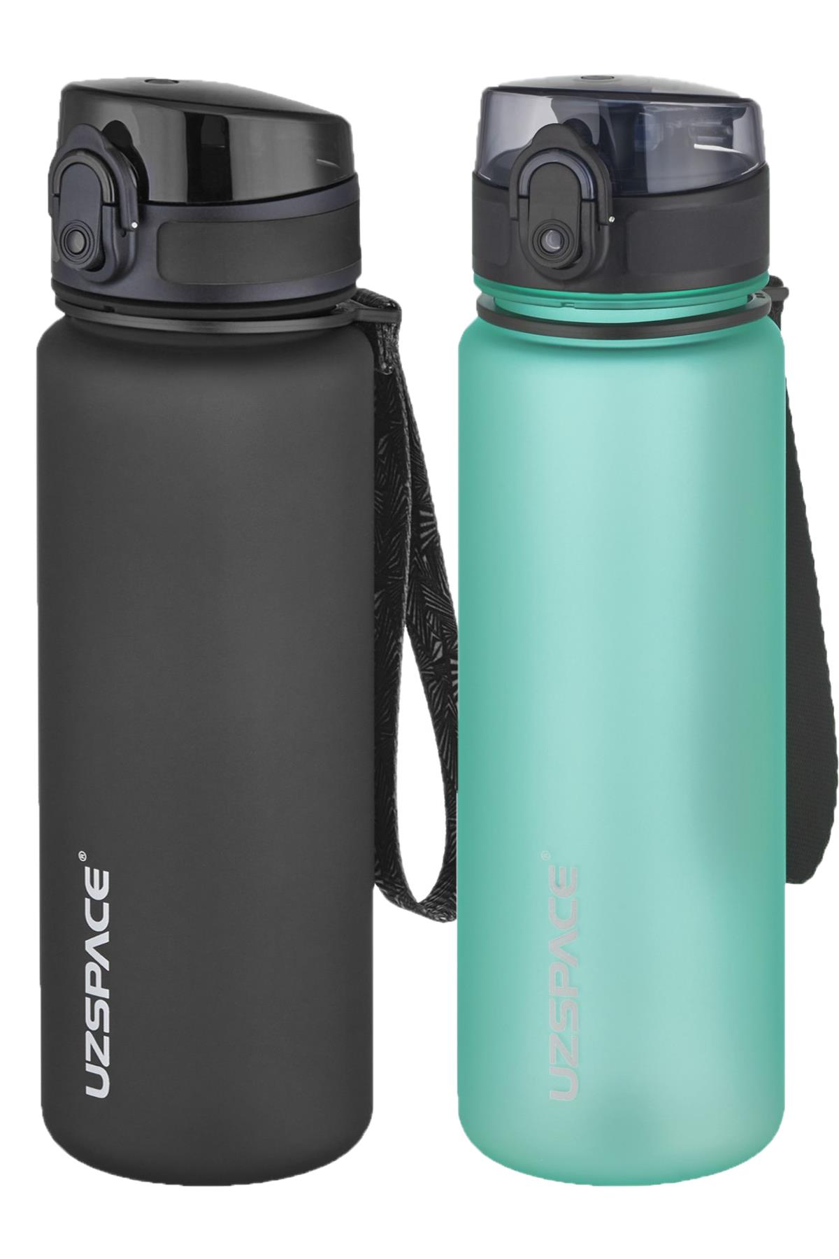 Uzspace 2'li Tritan Matara Seti 500 ml 14 Farklı Renk Seçeneği FiftyFifty - Siyah-BuzMavisi