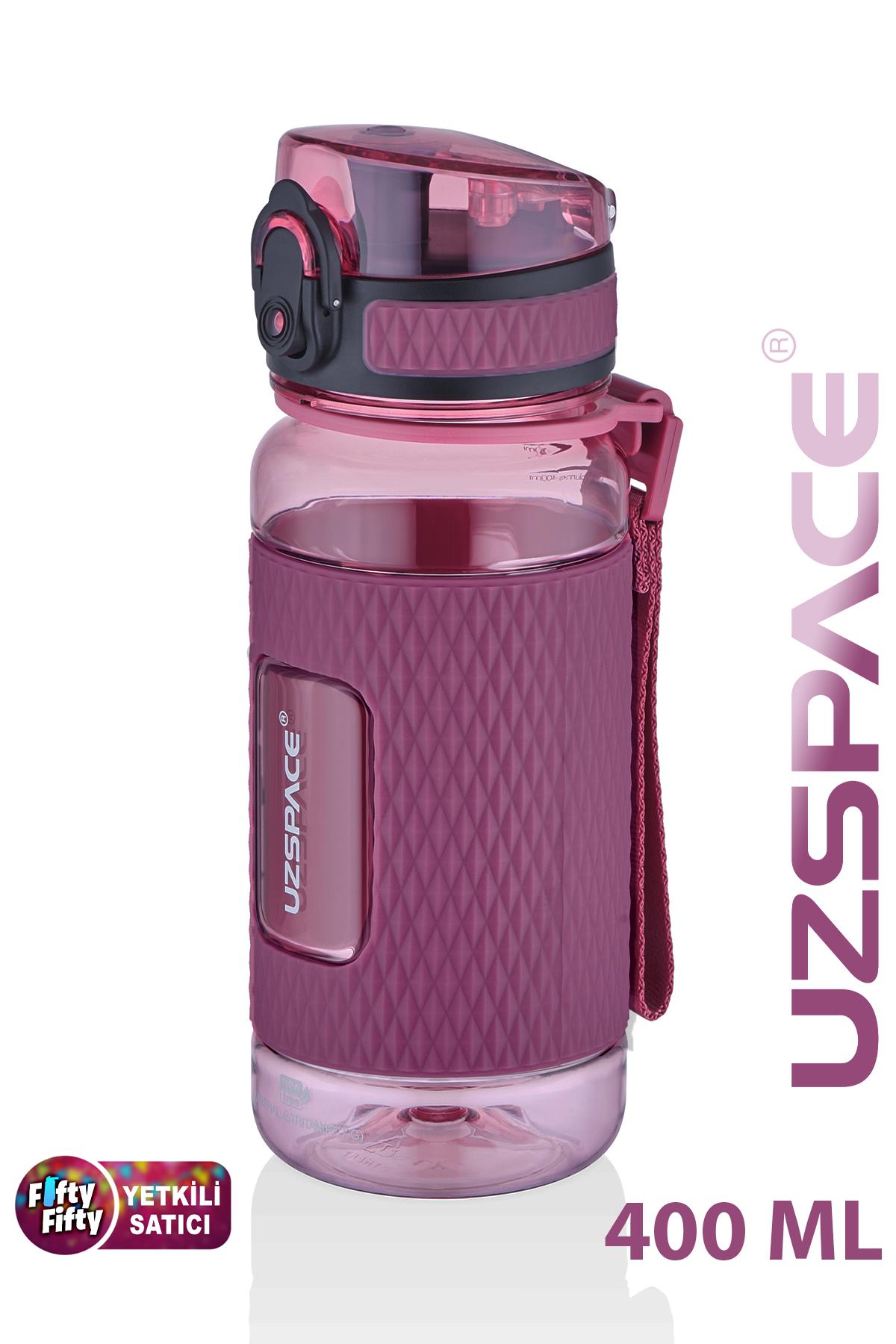 Uzspace FiftyFifty 400ml Çocuk Tritan Su Matarası Silikon Korumalı Kaydırmaz Gövde - Pembe