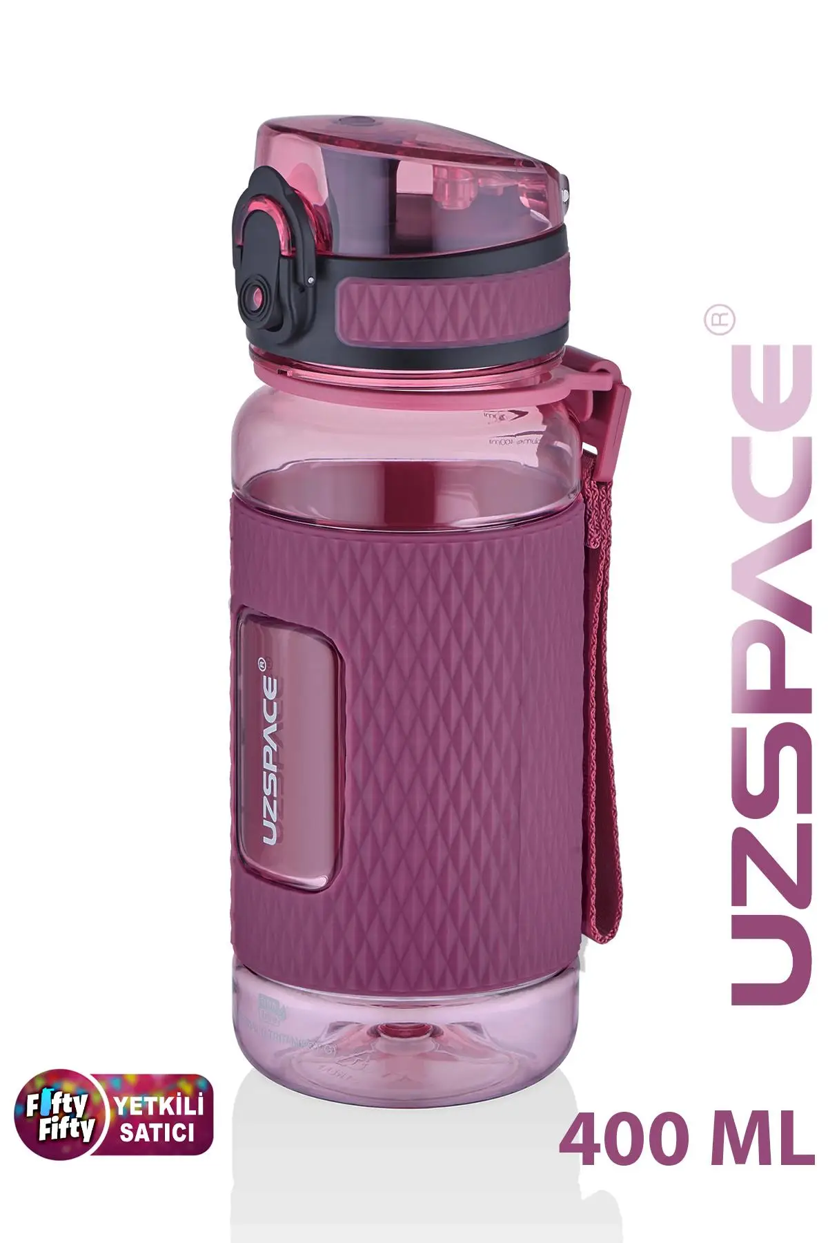 Uzspace FiftyFifty 400ml Çocuk Tritan Su Matarası Silikon Korumalı Kaydırmaz Gövde - Pembe