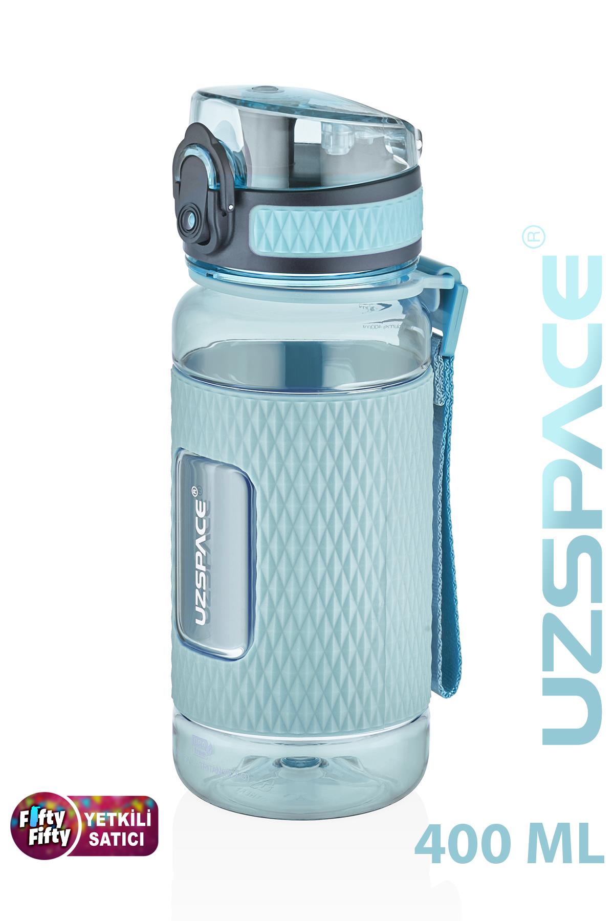 Uzspace FiftyFifty 400ml Çocuk Tritan Su Matarası Silikon Korumalı Kaydırmaz Gövde - Turkuaz