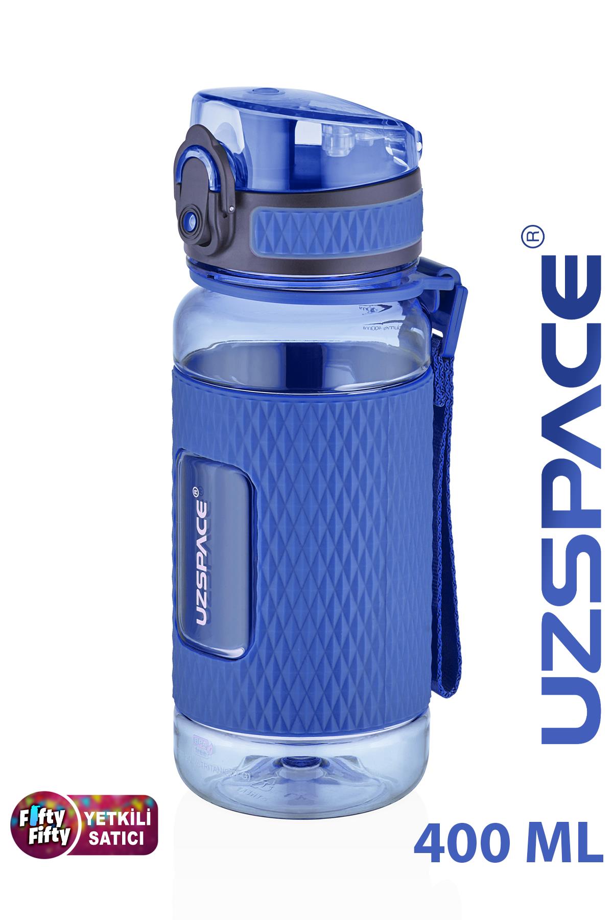Uzspace FiftyFifty 400ml Çocuk Tritan Su Matarası Silikon Korumalı Kaydırmaz Gövde - Lacivert