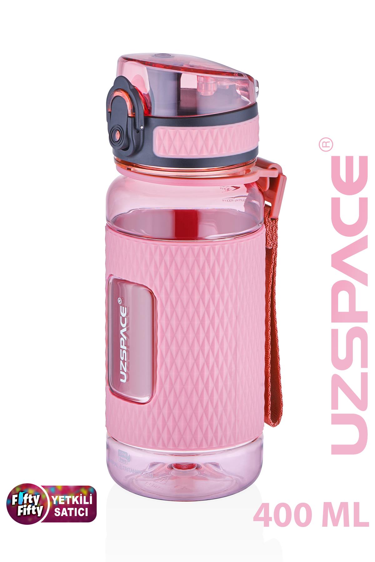 Uzspace FiftyFifty 400ml Çocuk Tritan Su Matarası Silikon Korumalı Kaydırmaz Gövde - Pudra