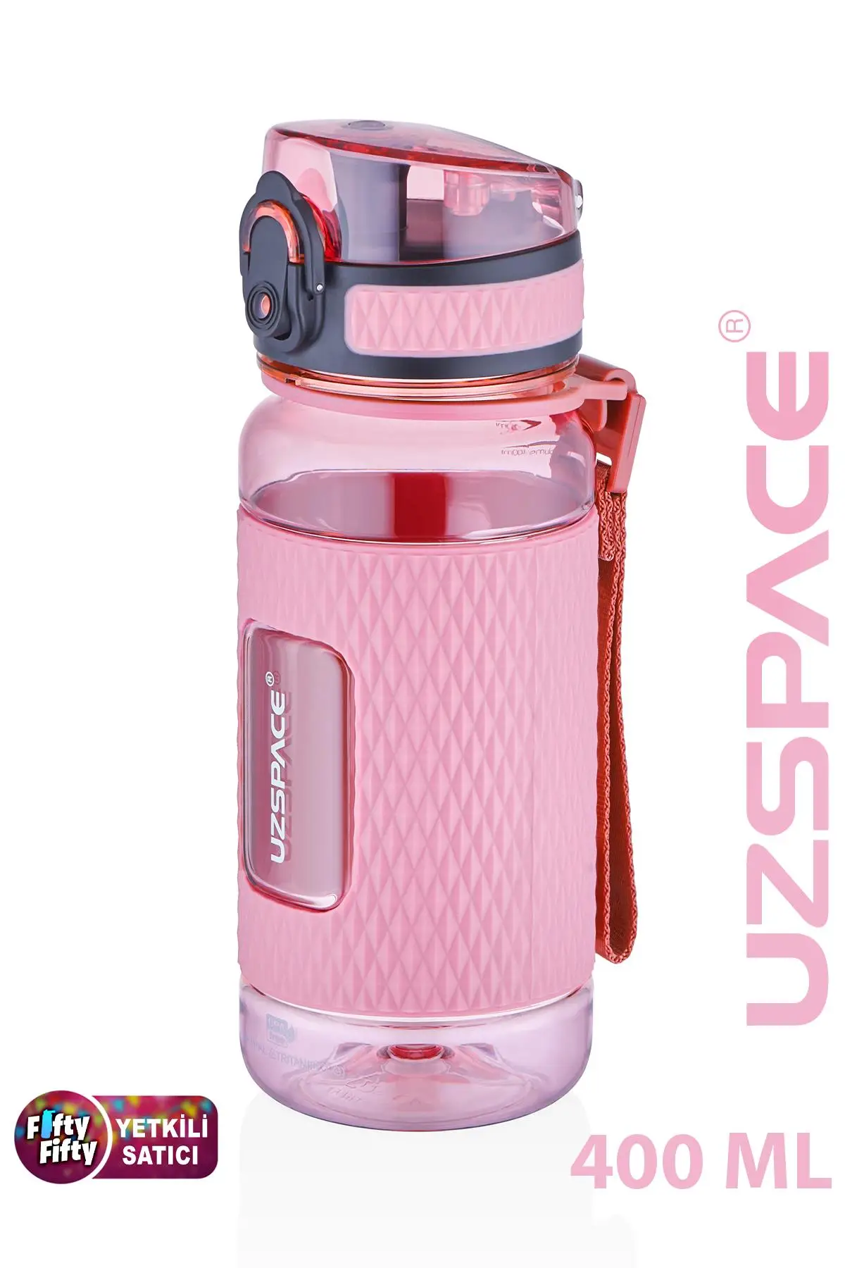 Uzspace FiftyFifty 400ml Çocuk Tritan Su Matarası Silikon Korumalı Kaydırmaz Gövde - Pudra