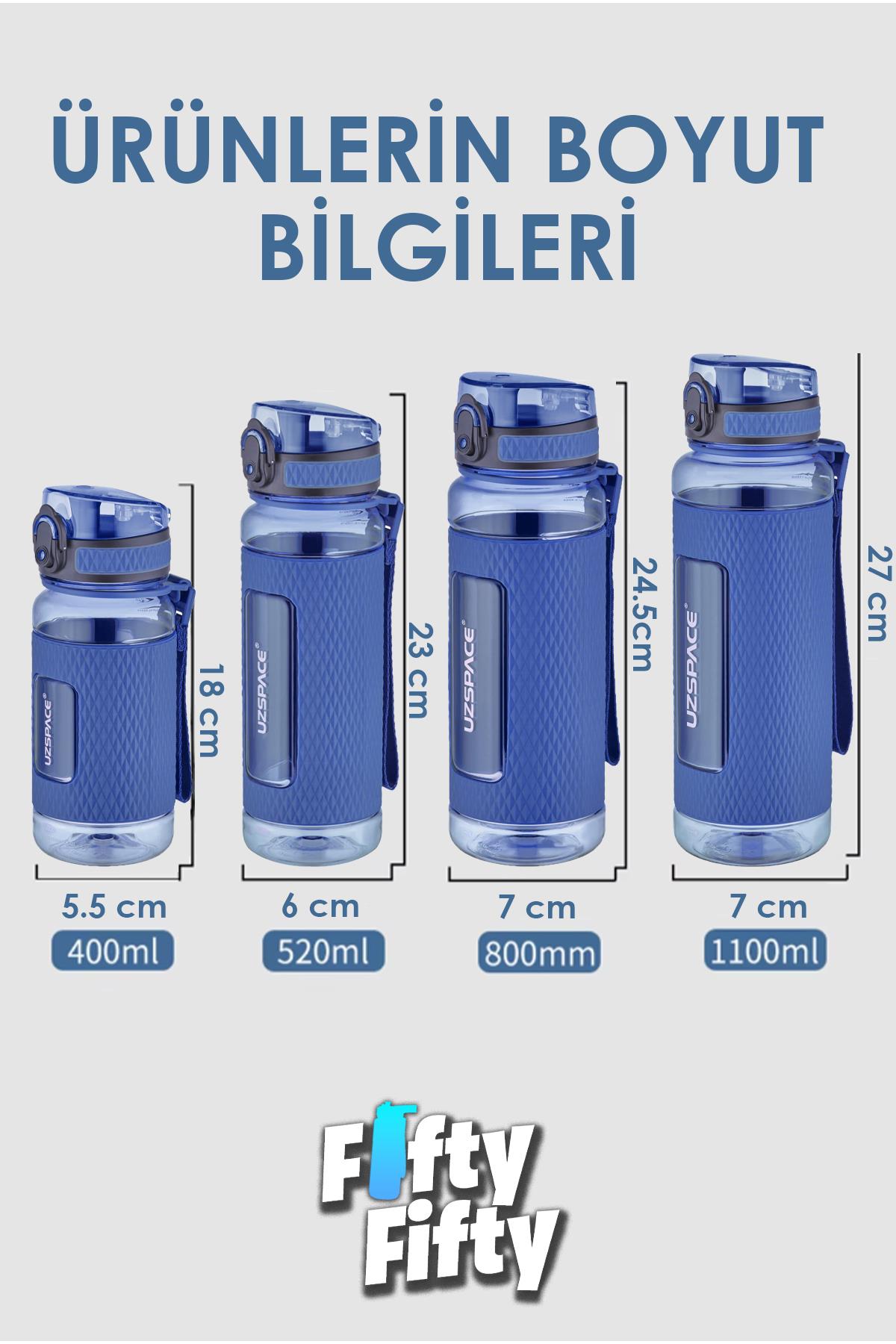 Uzspace FiftyFifty 400ml Çocuk Tritan Su Matarası Silikon Korumalı Kaydırmaz Gövde
