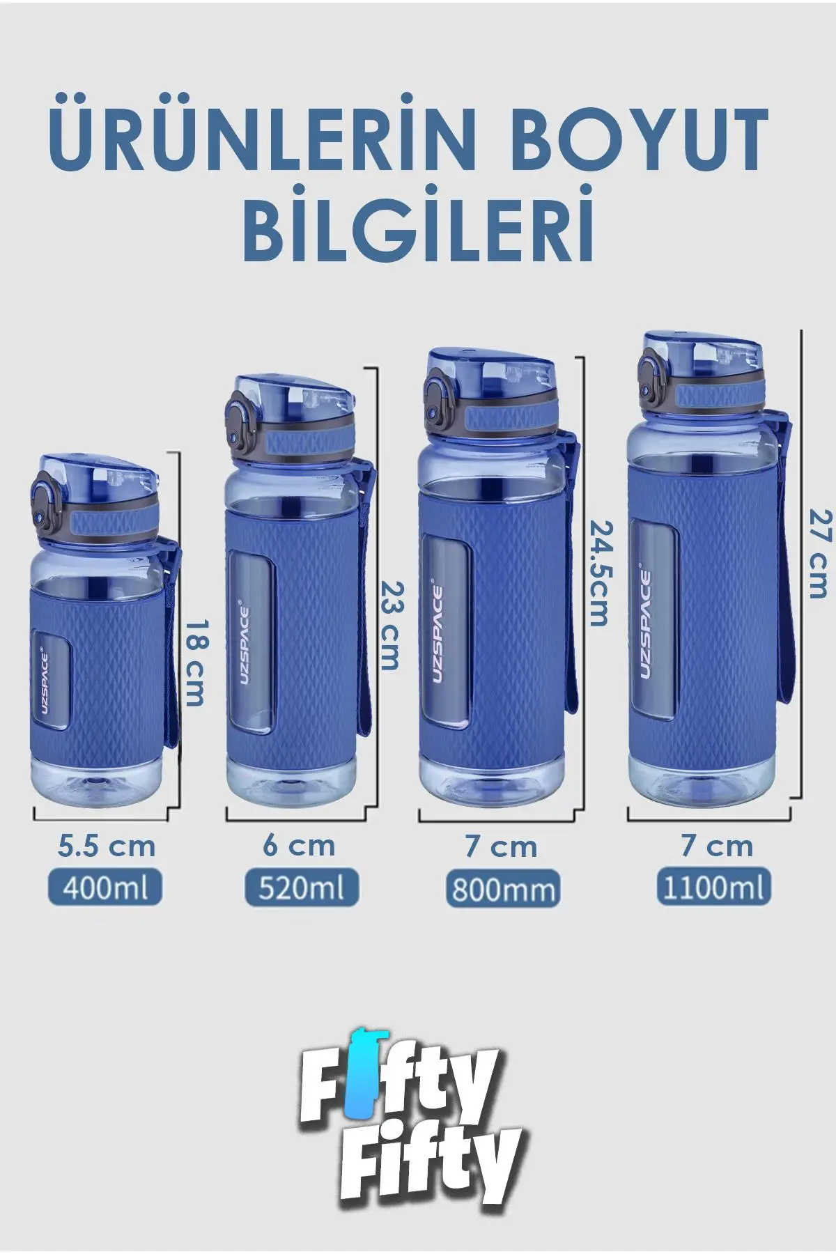 Uzspace FiftyFifty 400ml Çocuk Tritan Su Matarası Silikon Korumalı Kaydırmaz Gövde