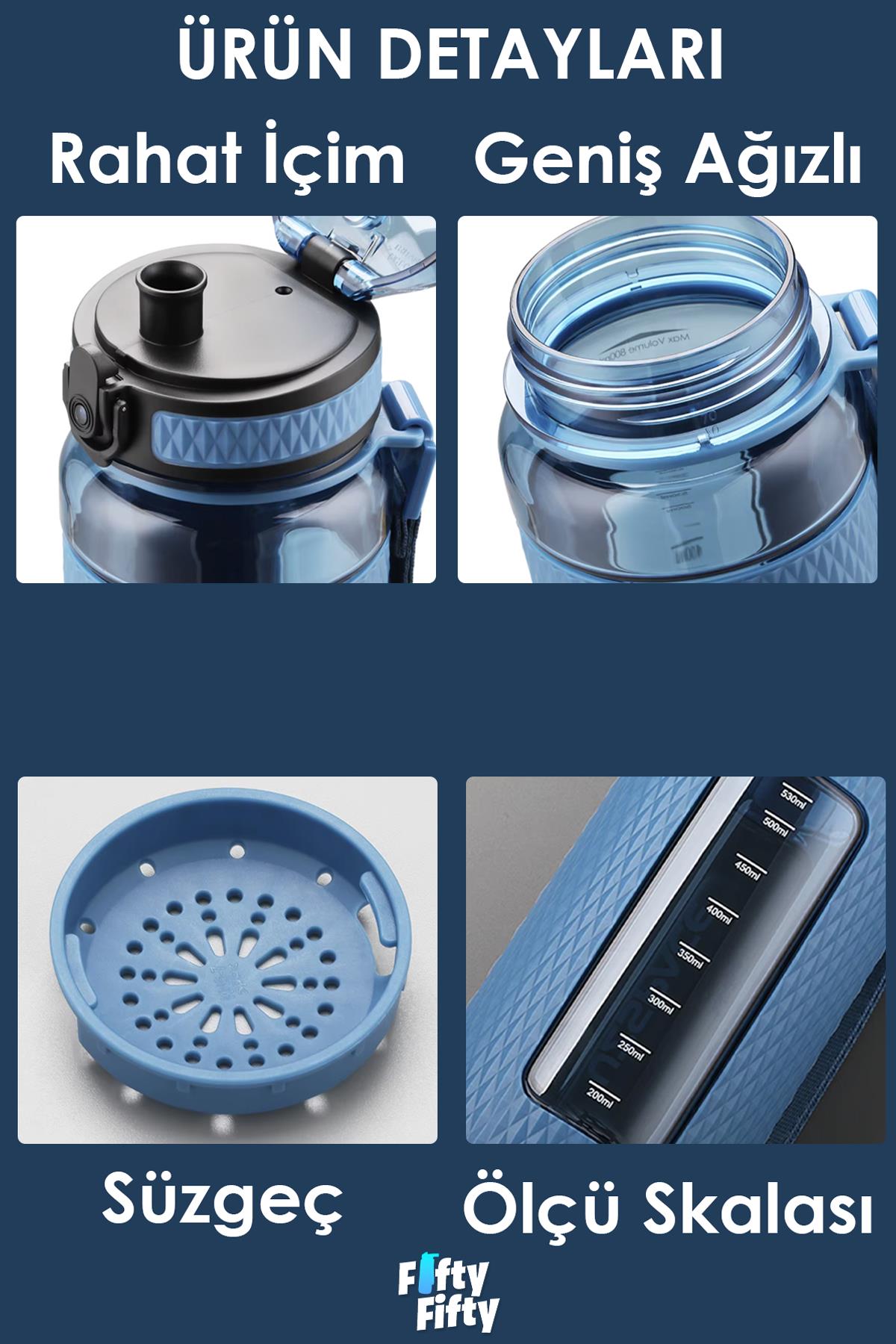 Uzspace FiftyFifty 400ml Çocuk Tritan Su Matarası Silikon Korumalı Kaydırmaz Gövde