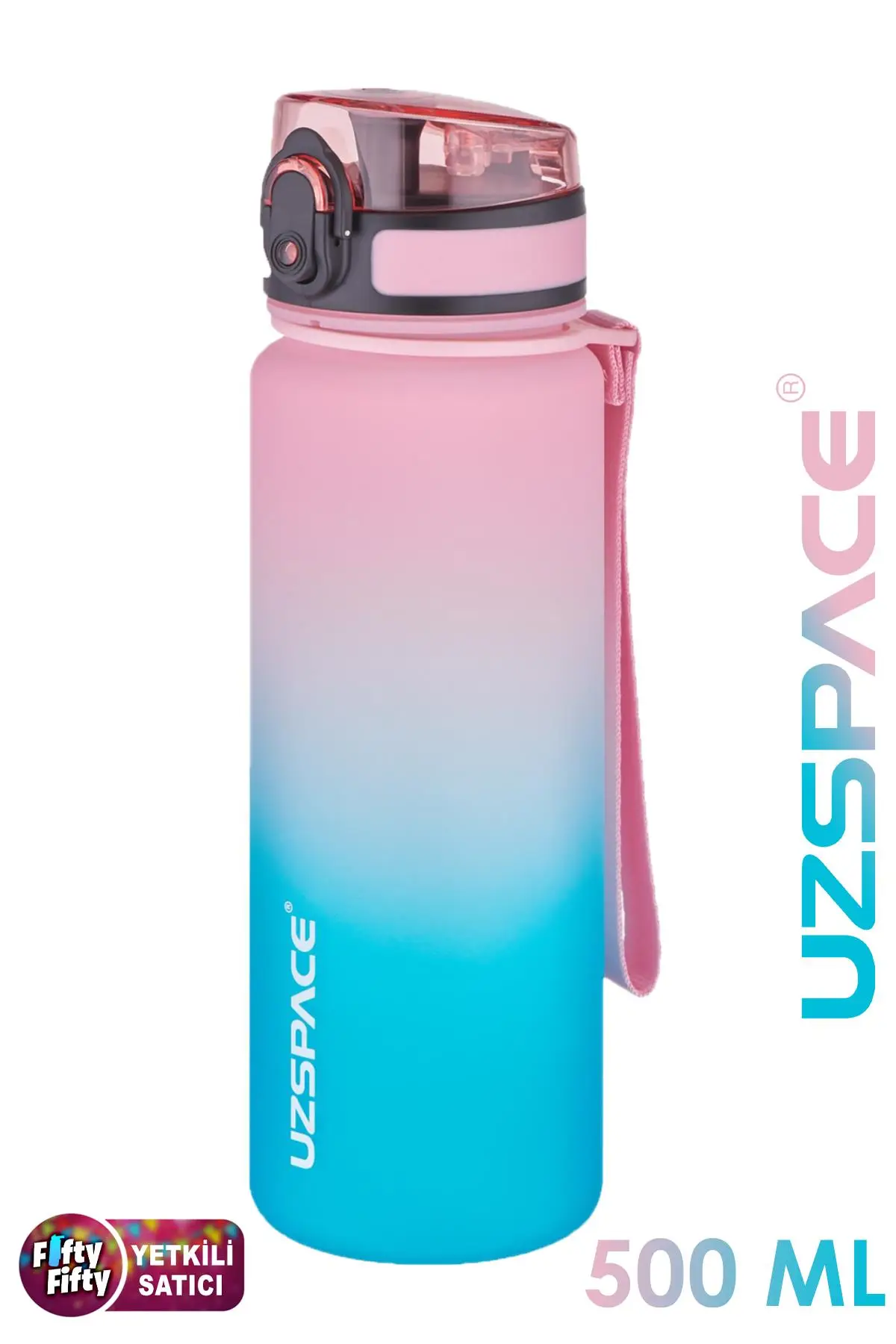 Uzspace FiftyFifty 500ml Çift Renk Softtouch FF Collection Tritan Su Matarası - Pembe-Yeşil