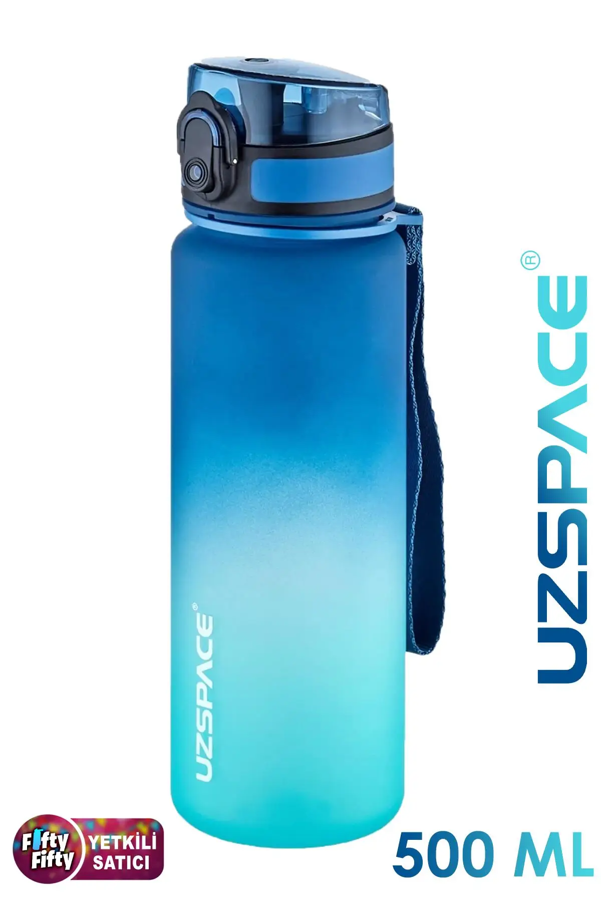 Uzspace FiftyFifty 500ml Çift Renk Softtouch FF Collection Tritan Su Matarası - Mavi-Turkuaz